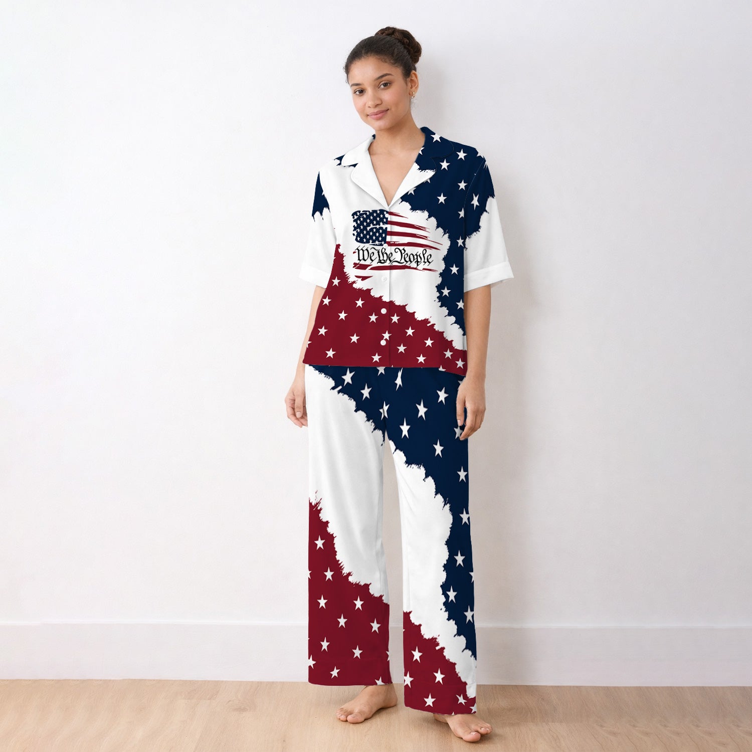 We Be People Flag Pattern Pajama Set, Soft Breathable Fabric Comfortable Sleepwear