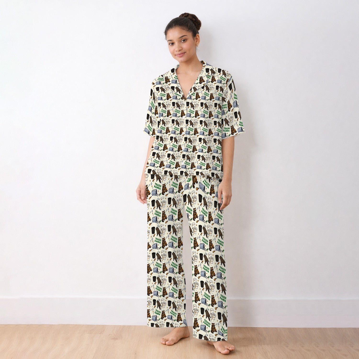 Funny Trash Panda Raccoon Pajama Set, Soft Breathable Fabric Comfortable Sleepwear
