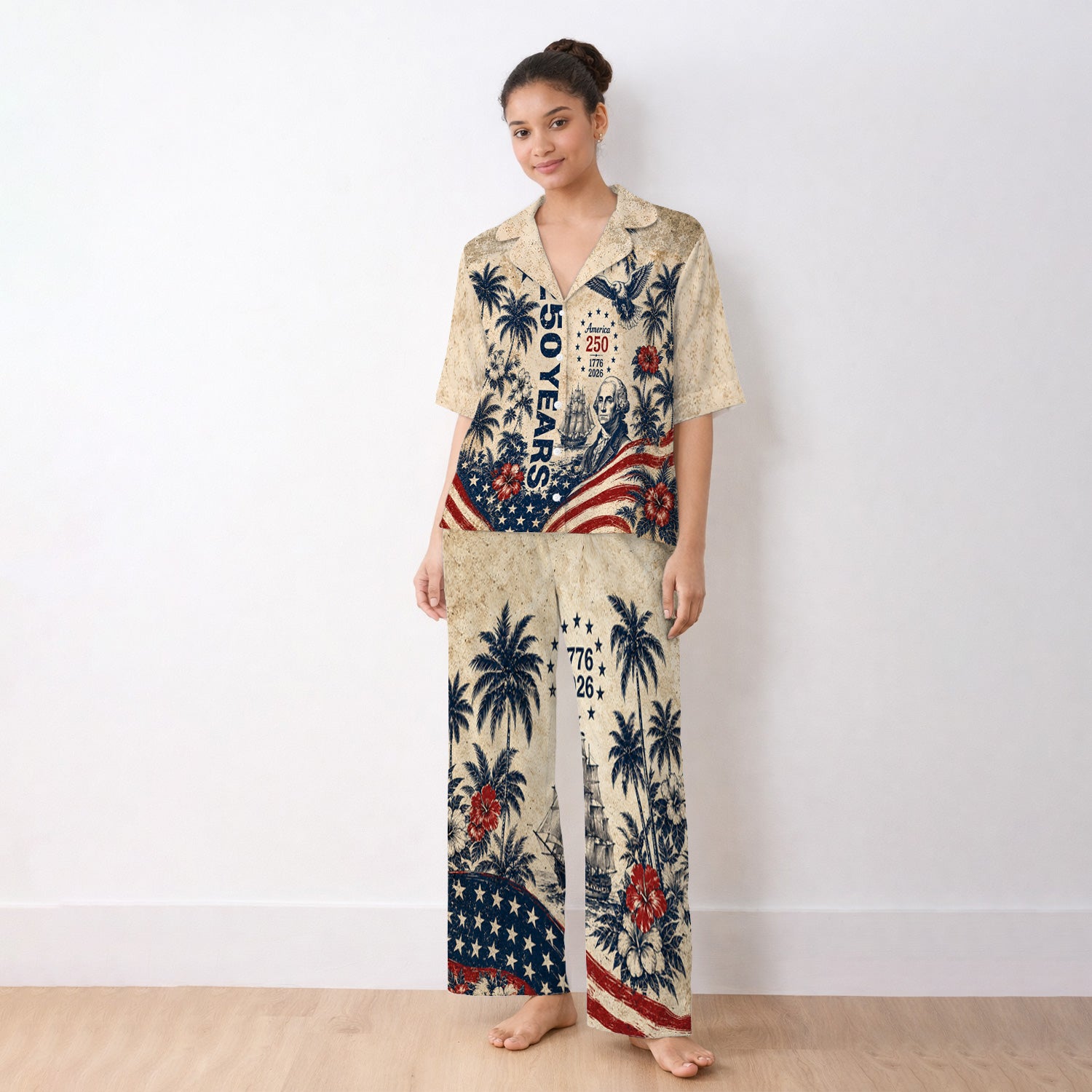 America 250 Freedom Print Pajama Set, Soft Breathable Fabric Comfortable Sleepwear