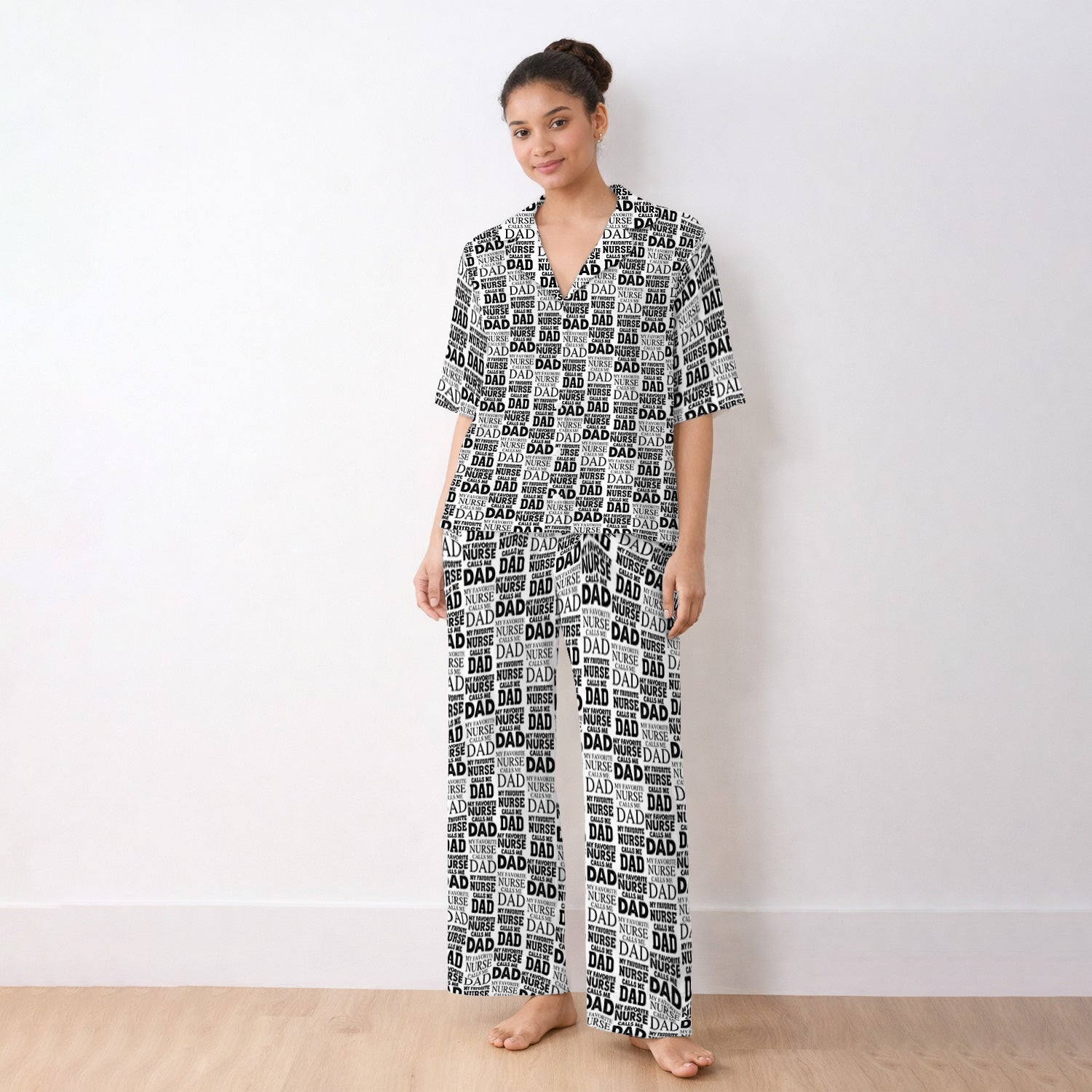 Favorite Nurse Calls Dad Pattern Pajama Set, Soft Breathable Fabric Comfortable Sleepwear