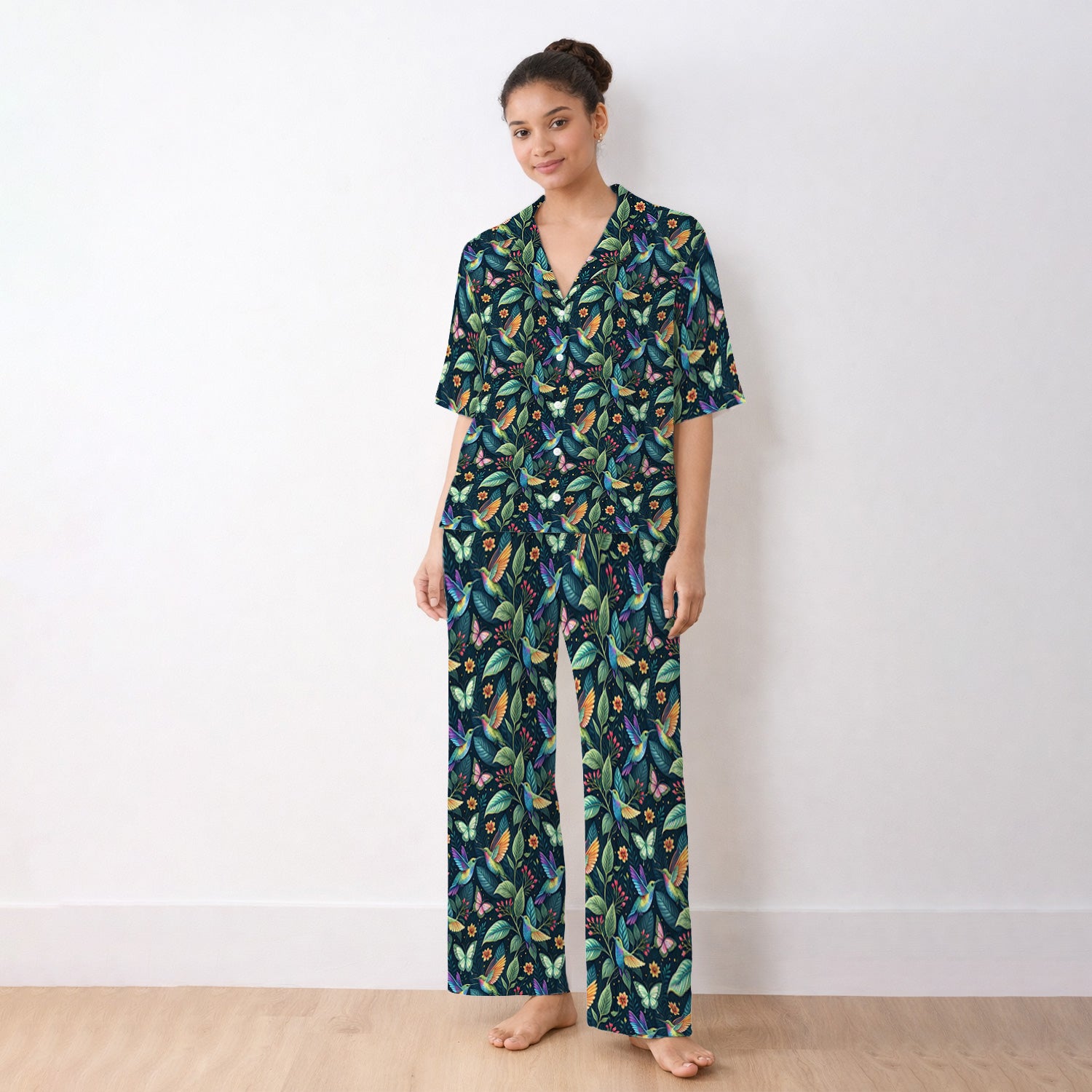 Vibrant Hummingbird Garden Nurse for RN, CNA, Botanical Medical Pajama Set, Soft Breathable Fabric Comfortable Sleepwear