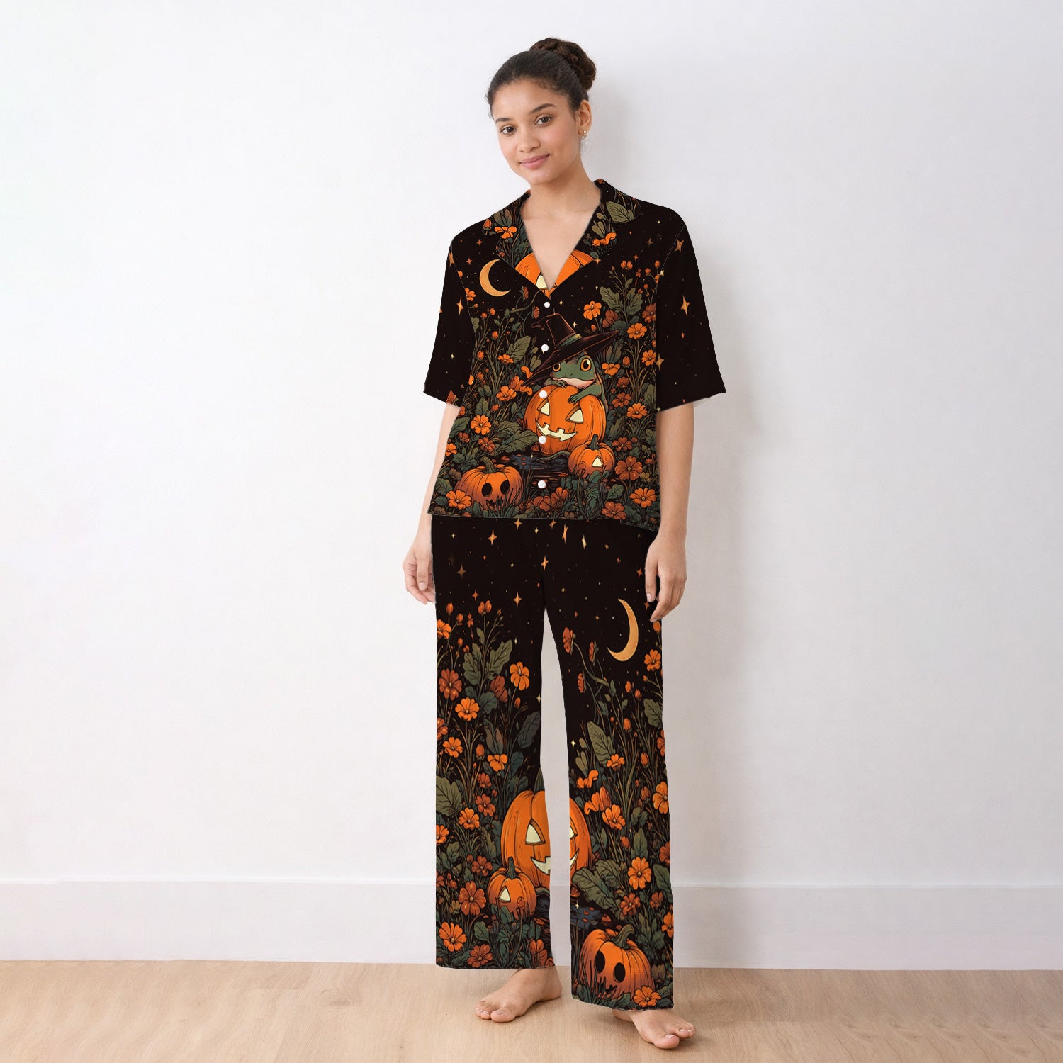 Cute Halloween Frog Nurse for Pediatric Nurses, RN, CNA, Pumpkin Medical Pajama Set, Soft Breathable Fabric Comfortable Sleepwear