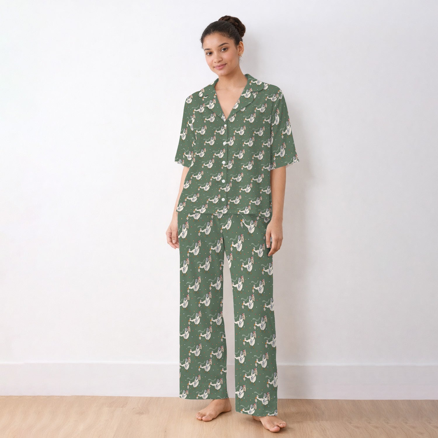 Cute Comfort Is On The Way Goose Pajama Set, Soft Breathable Fabric Comfortable Sleepwear