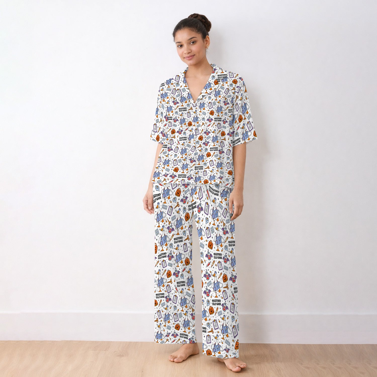 Funny Halloween Registered Silly Goose Pajama Set, Soft Breathable Fabric Comfortable Sleepwear