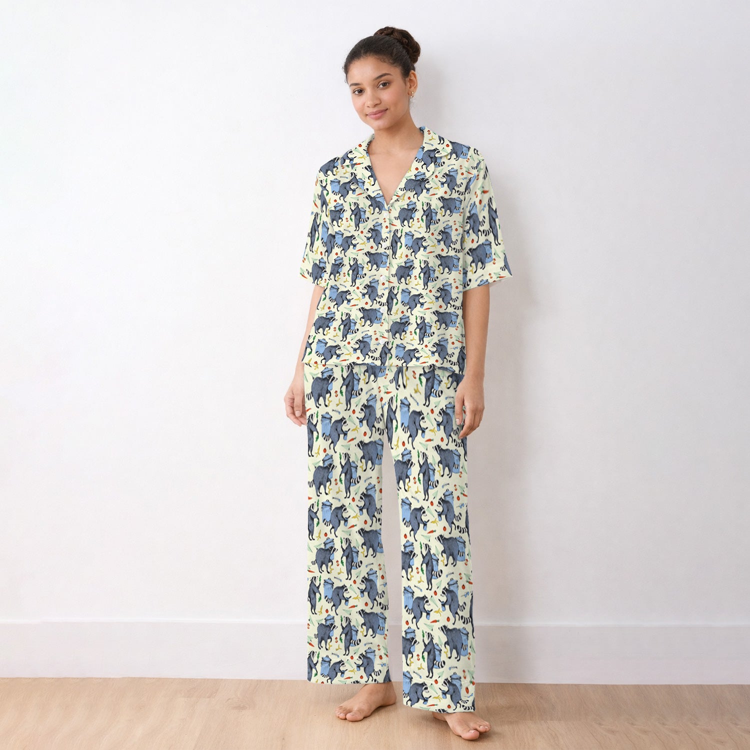 Funny Nurse Raccoon Eating Trash Banana Pajama Set, Breathable Fabrics Uniform