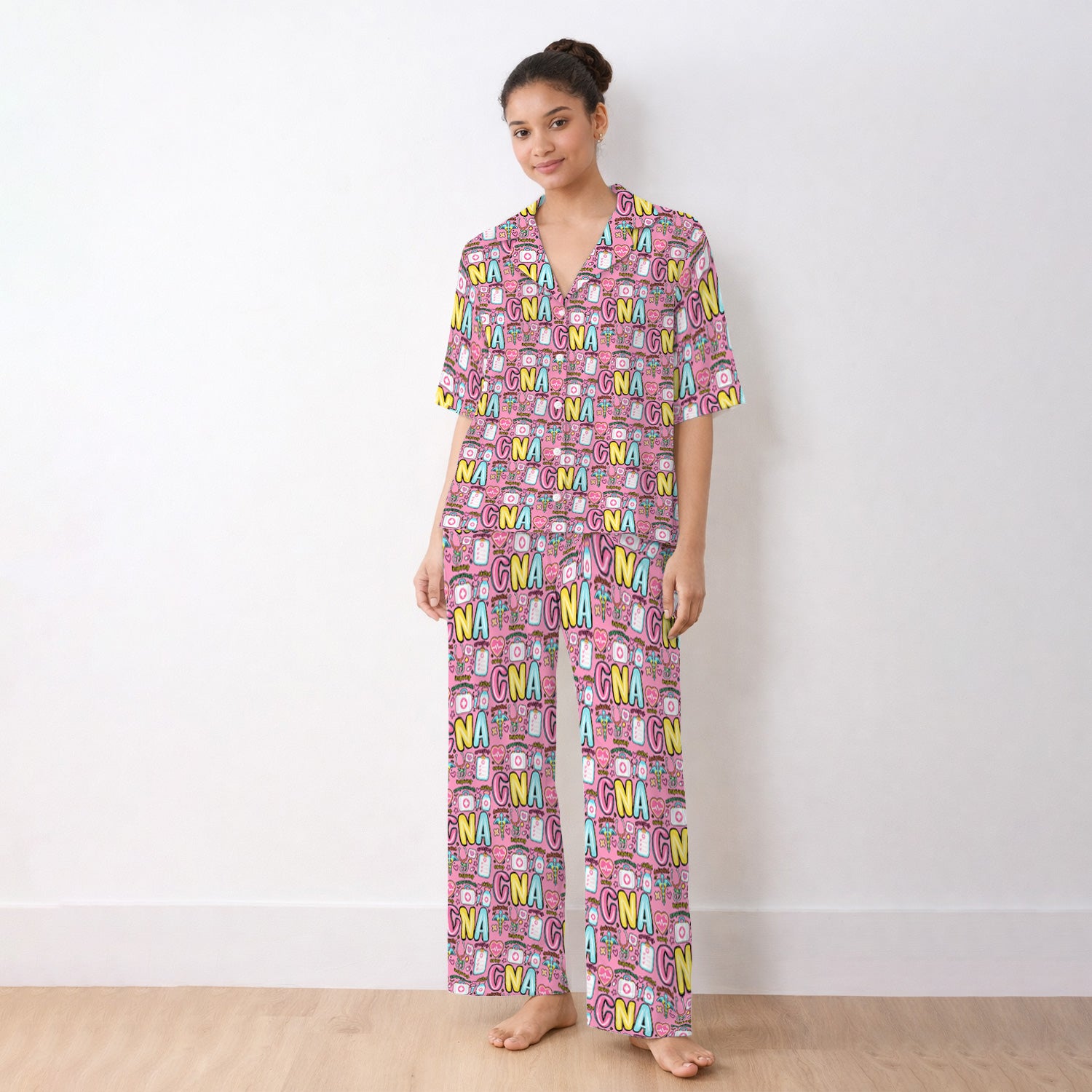 CNA Nurse Appreciation Pattern Pajama Set, Breathable Fabrics Uniform