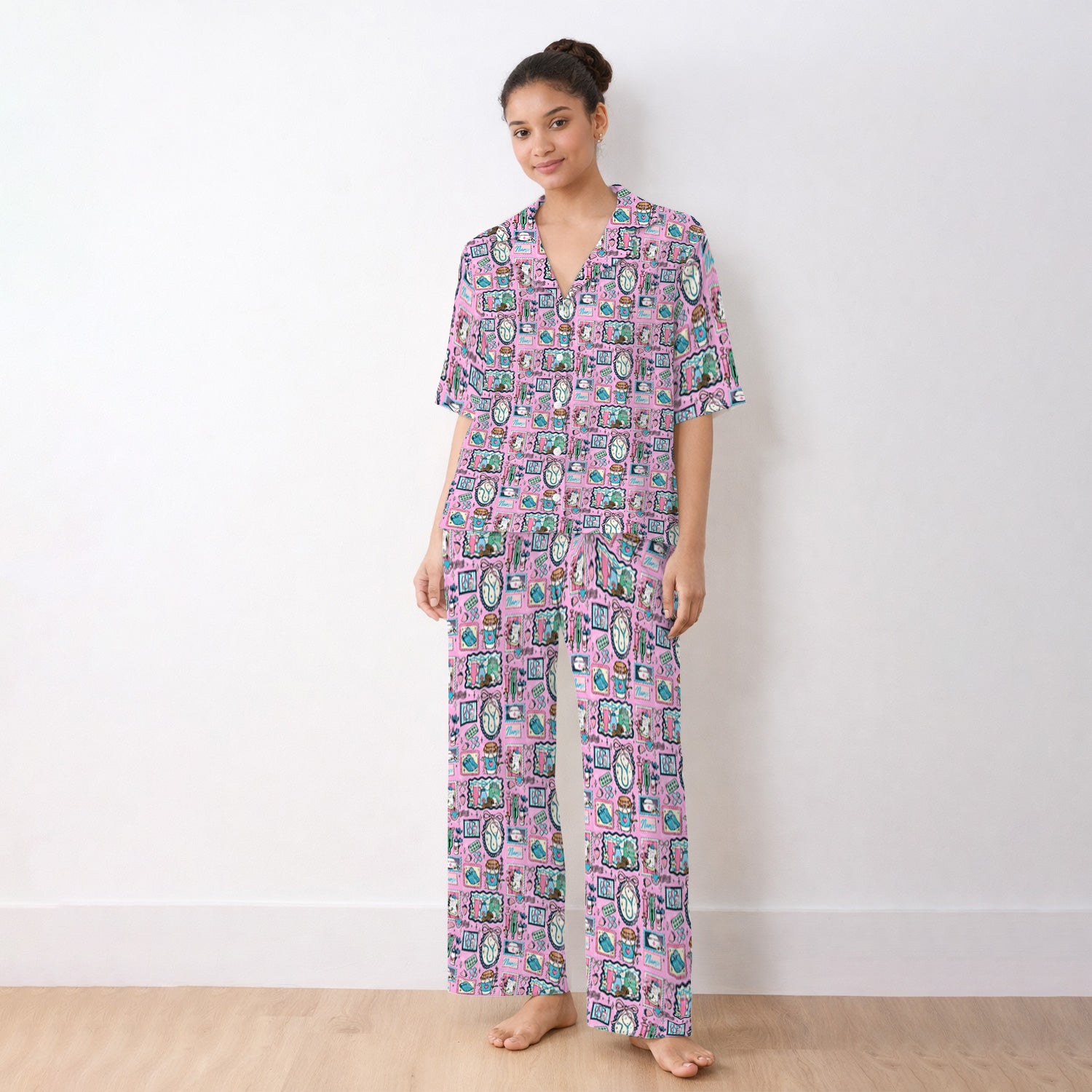 Medical Tools Stethoscope Syringe Frame Pajama Set, Breathable Fabrics Uniform