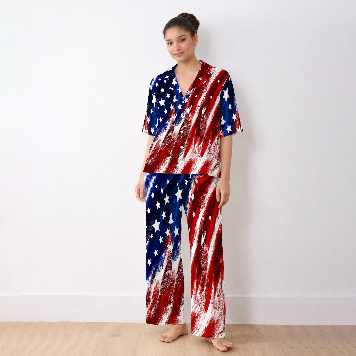 Patriotic American Flag Nurse Scrub Top for RN, CNA, Healthcare Workers, USA Medical Uniform Pajama Set, Soft Breathable Fabric Comfortable Sleepwear