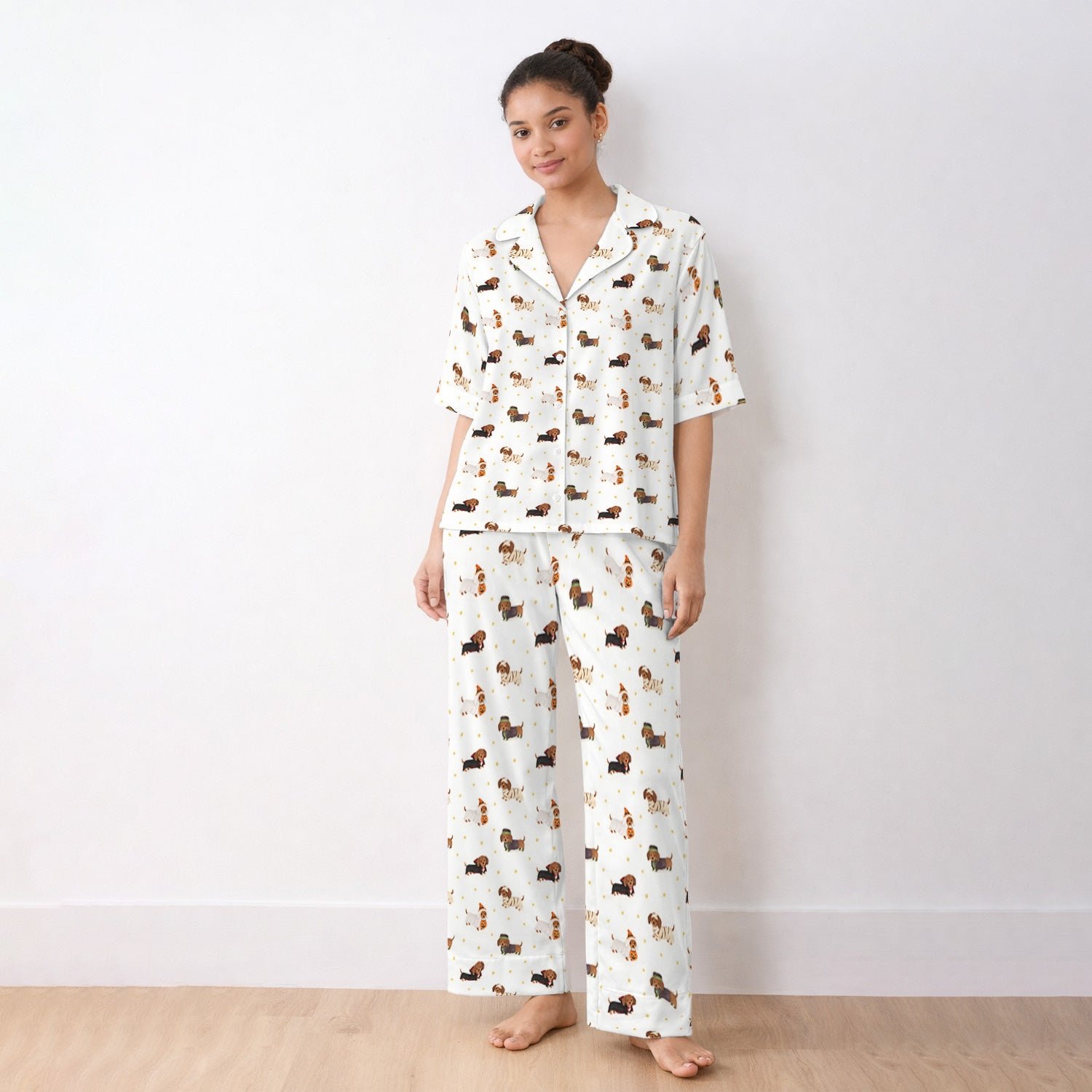 Halloween Dachshund Costumes Print Pajama Set, Soft Breathable Fabric Comfortable Sleepwear