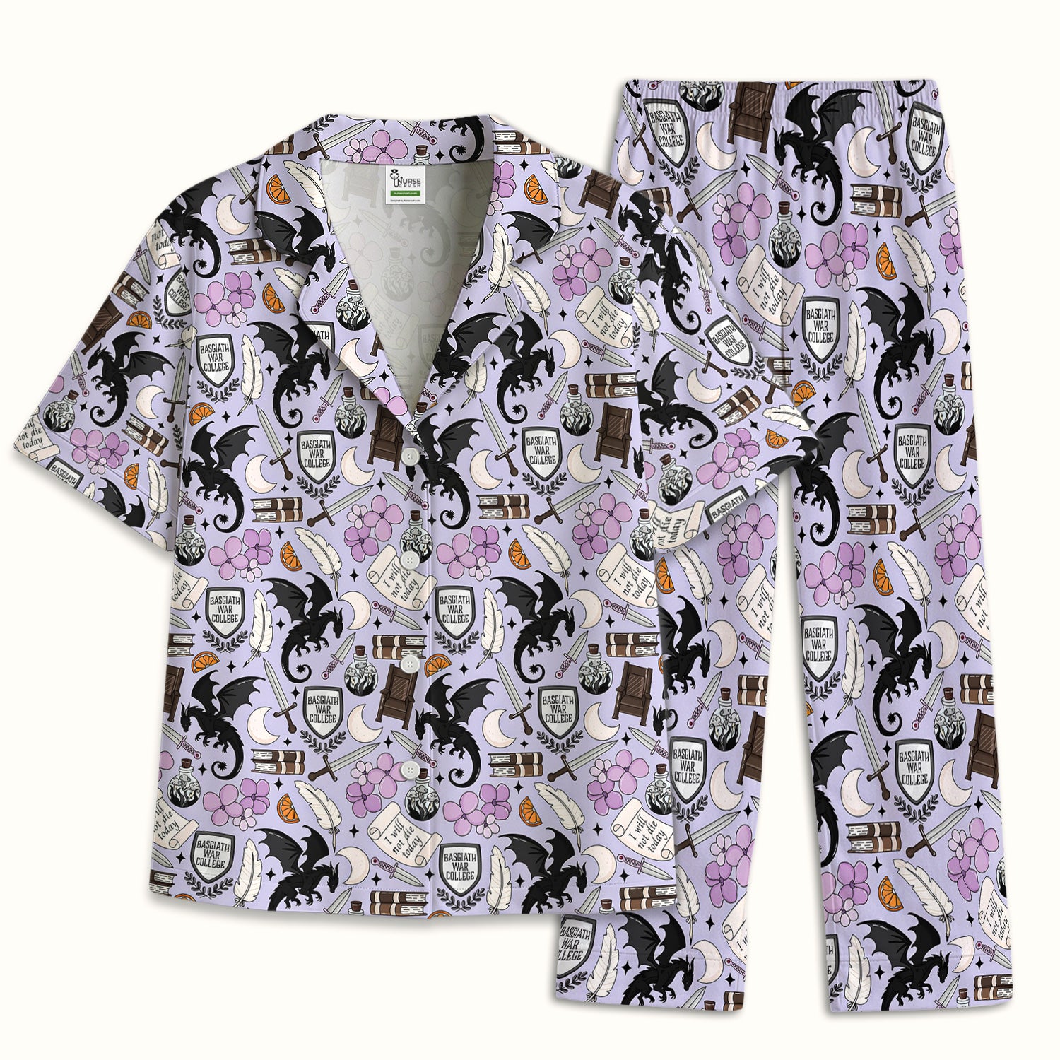 Spooky Gothic Fantasy Dragon Pattern Pajama Set, Breathable Fabrics Uniform