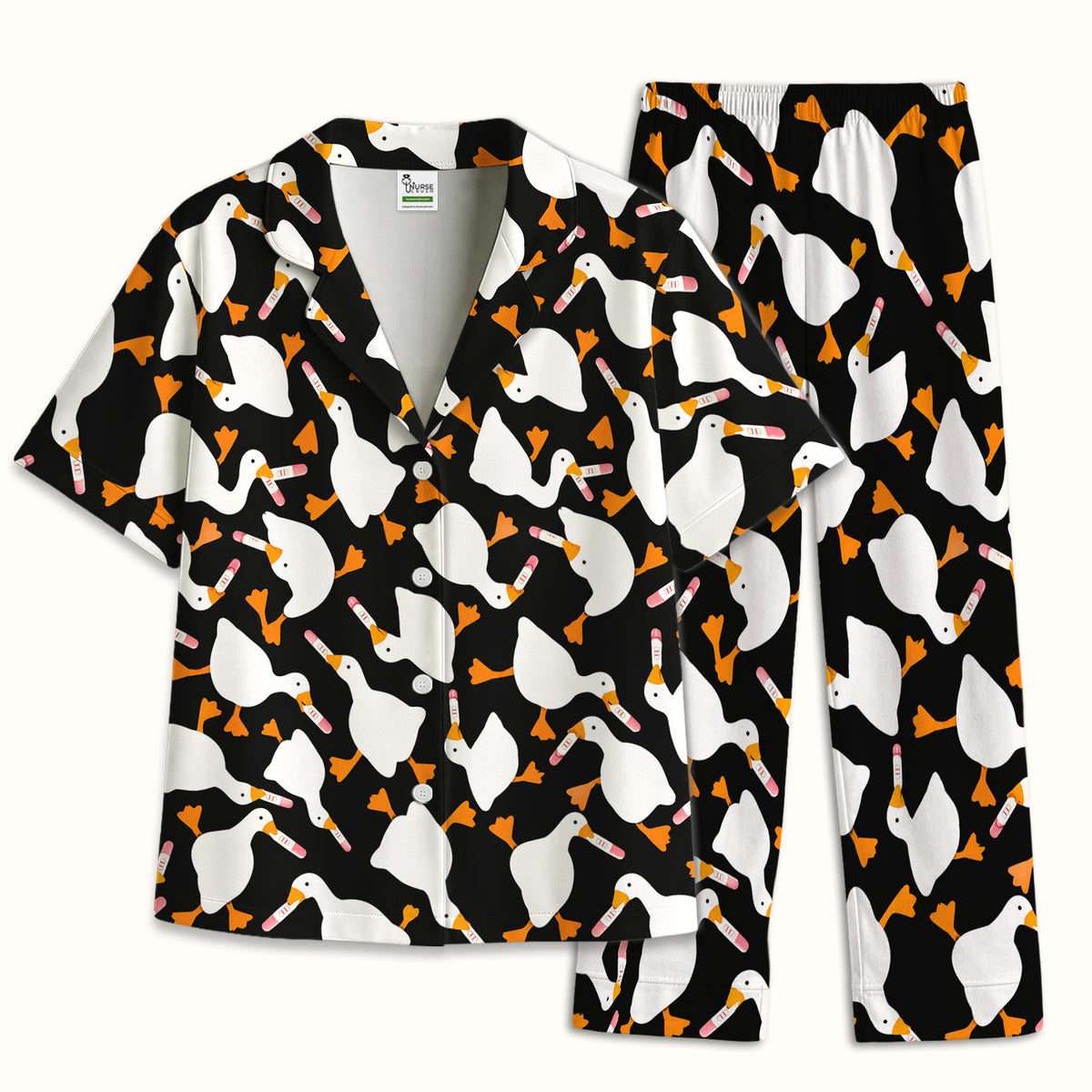 Funny Geese Holding Pregnancy Test Pajama Set, Soft Breathable Fabric Comfortable Sleepwear