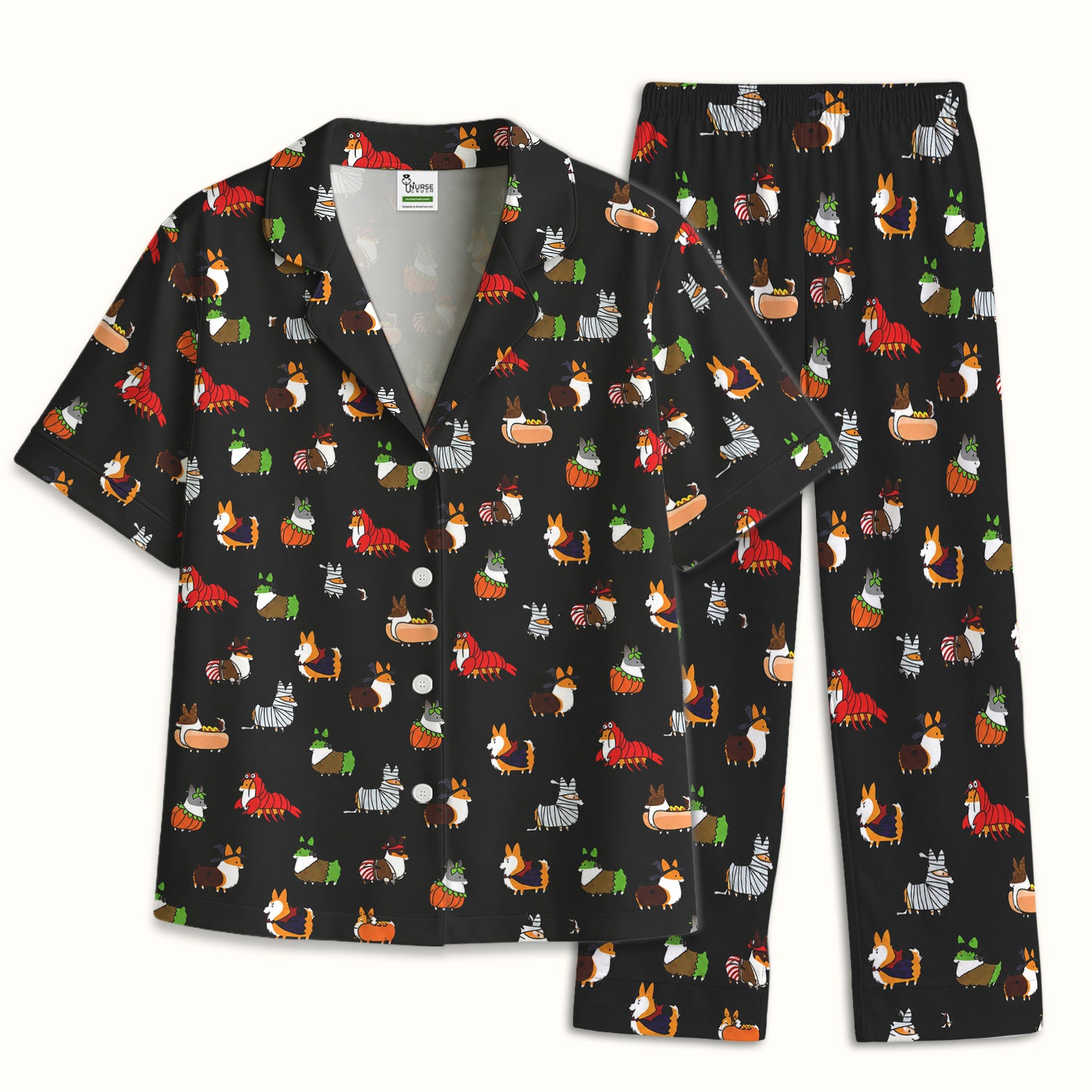 Cute Halloween Costume Corgis Pajama Set, Soft Breathable Fabric Comfortable Sleepwear