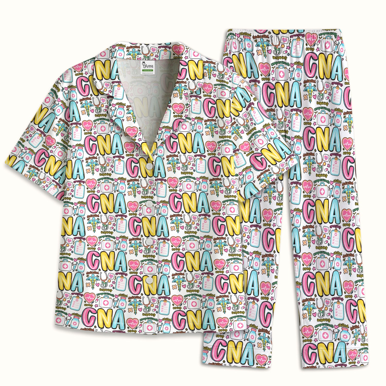 CNA Nurse Appreciation Pattern Pajama Set, Breathable Fabrics Uniform
