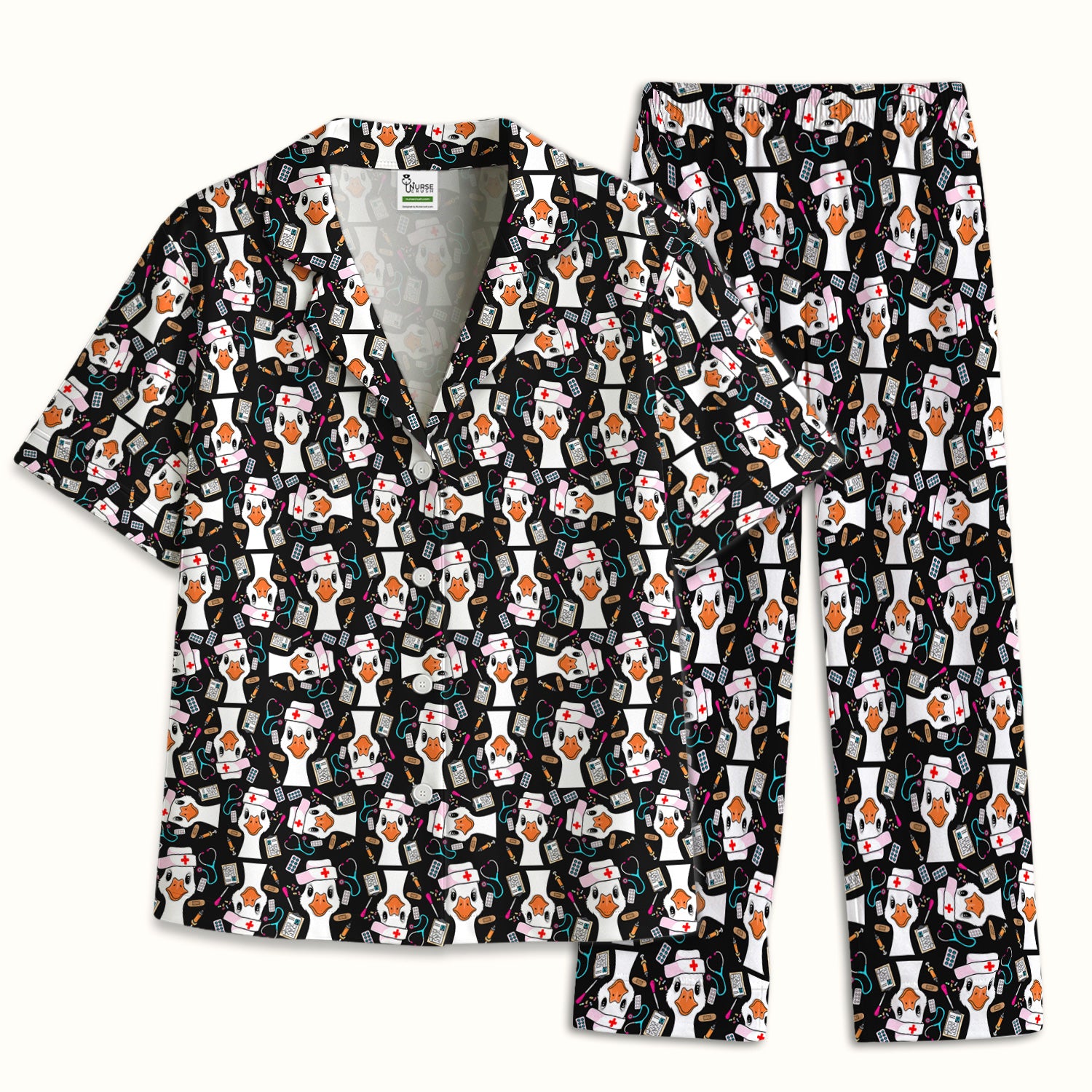 Duck Wearing Hat With Medical Tools Pajama Set, Breathable Fabrics Uniform