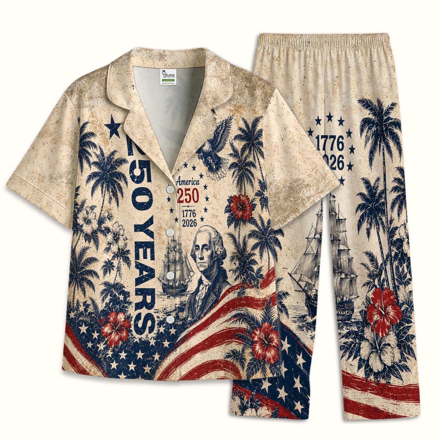 America 250 Freedom Print Pajama Set, Soft Breathable Fabric Comfortable Sleepwear