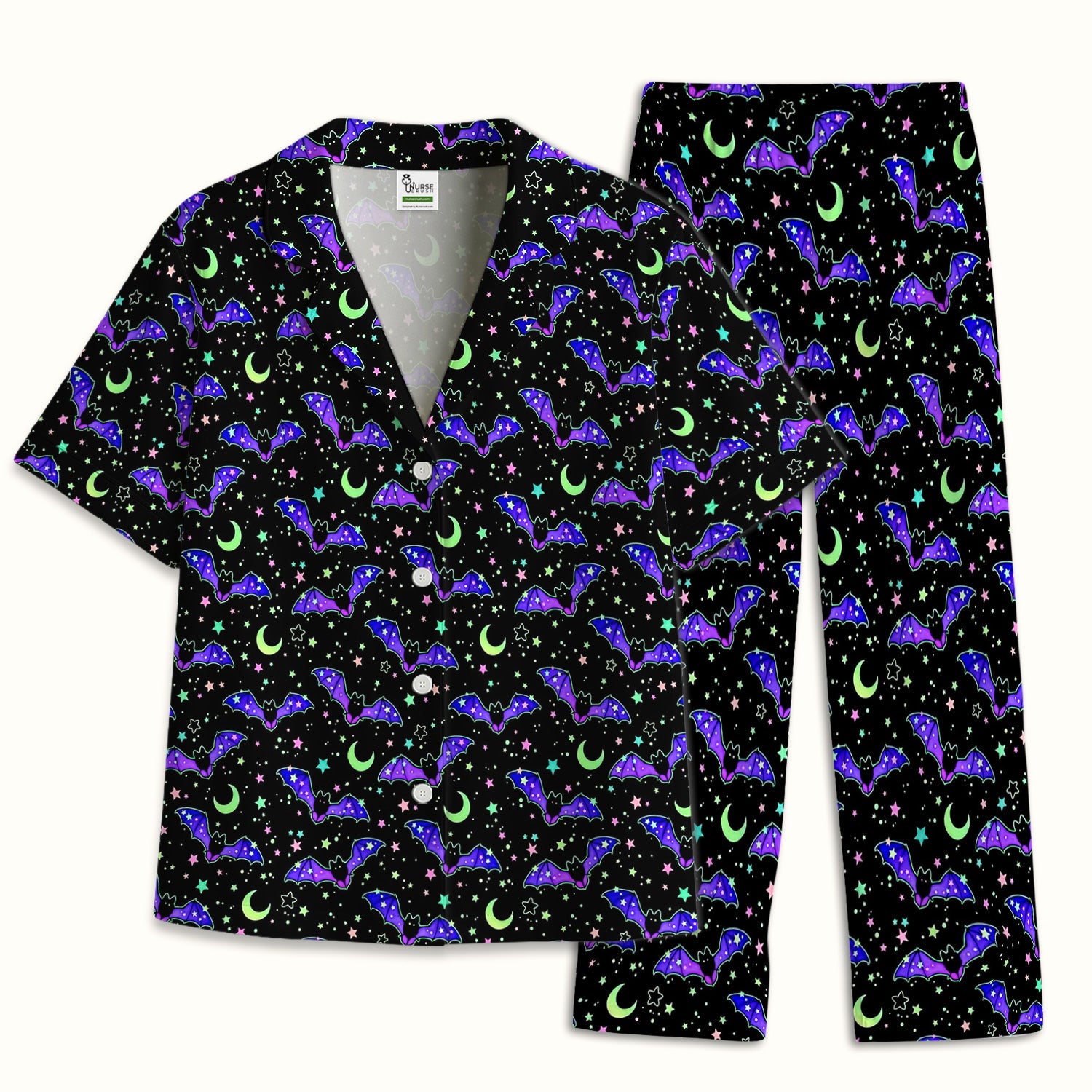 Spooky Halloween Celestial Bat Pajama Set, Soft Breathable Fabric Comfortable Sleepwear