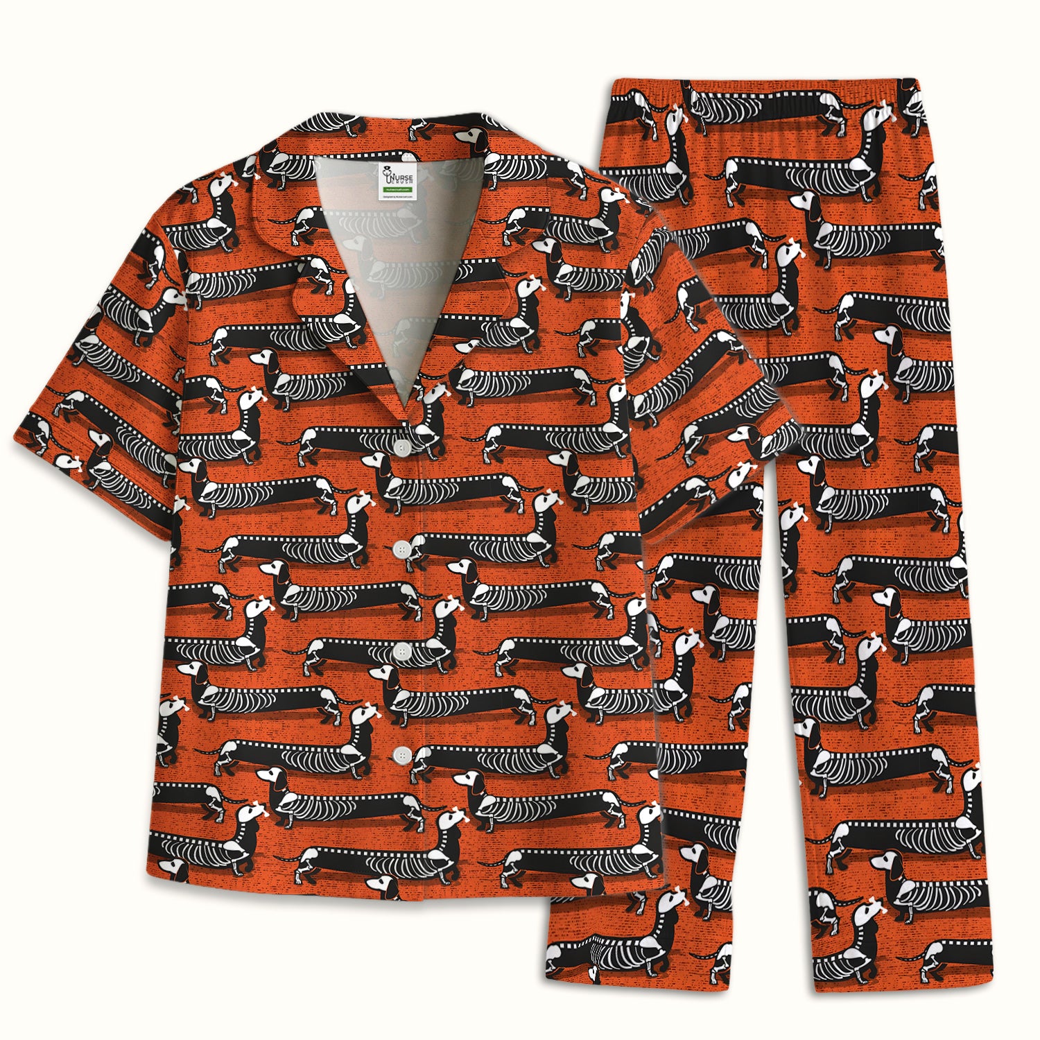 X-Ray Dachshund Skeleton Pajama Set, Soft Breathable Fabric Comfortable Sleepwear