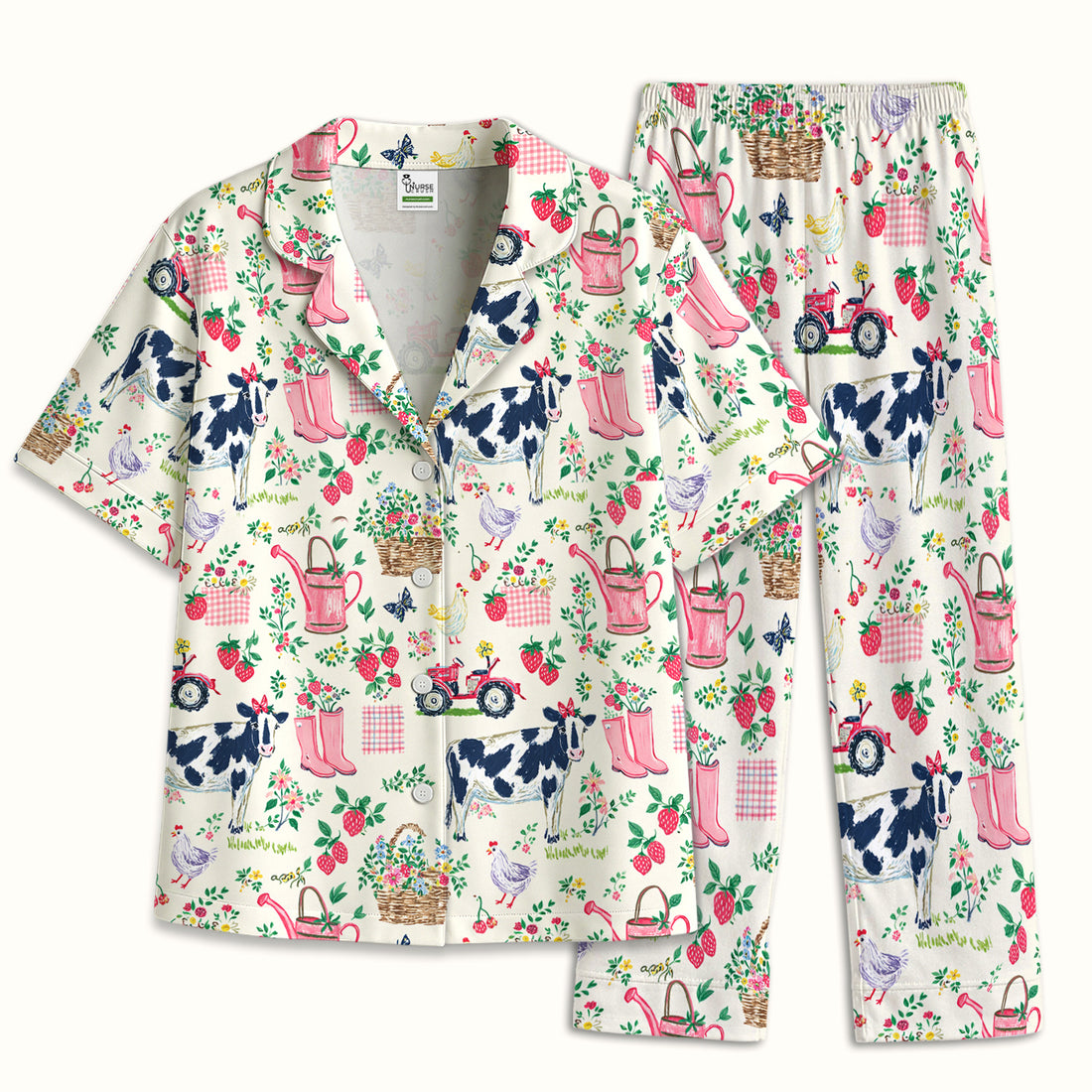 Strawberry Cow Country Style Pajama Set, Breathable Fabrics Uniform