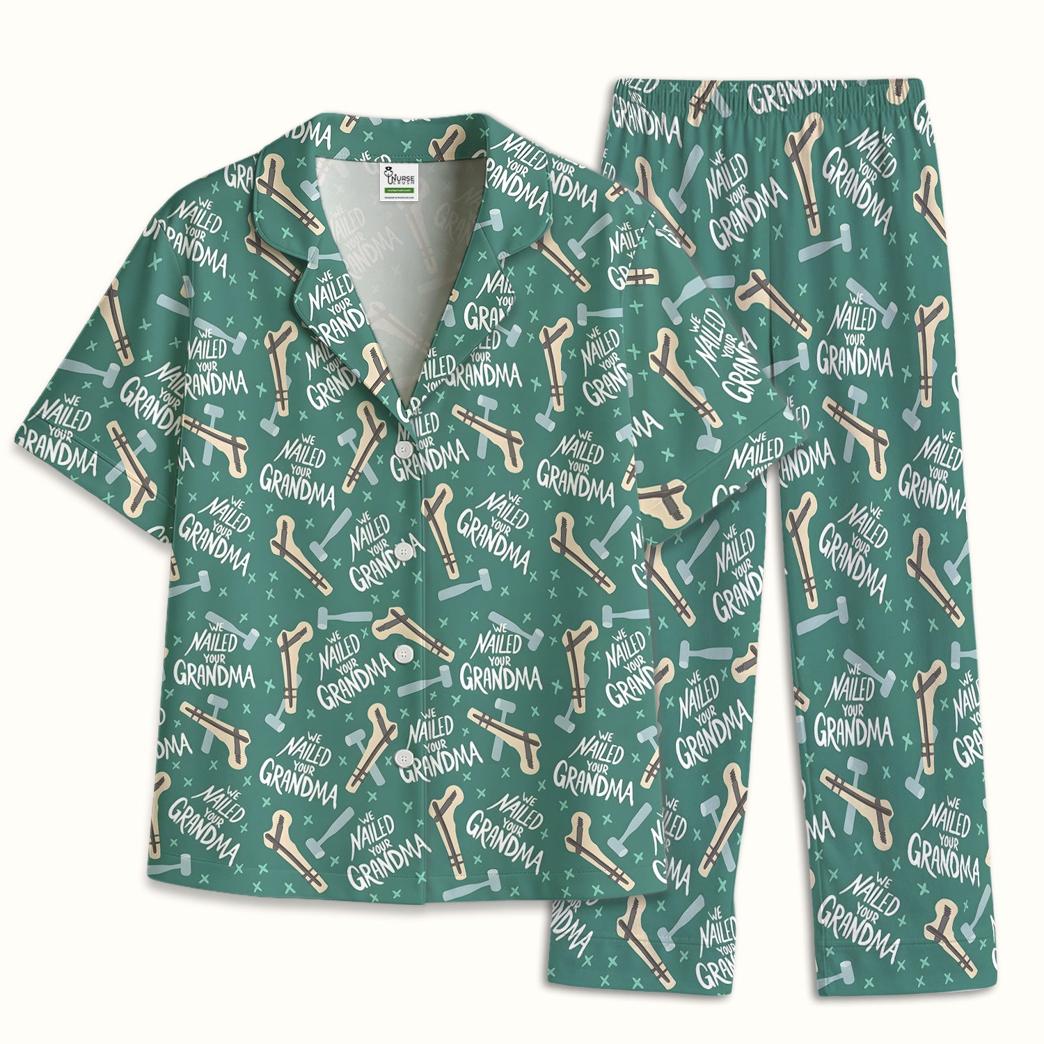 Funny Orthopedic Bone Hammer We Nailed Your Grandma Pattern Pajama Set, Breathable Fabrics Uniform