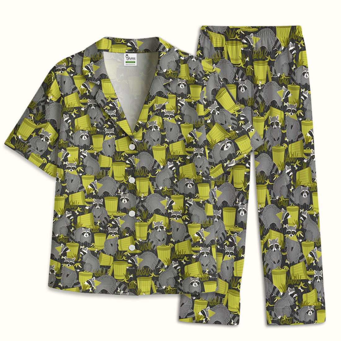 Cute Raccoon Trash Panda Pattern Pajama Set, Breathable Fabrics Uniform