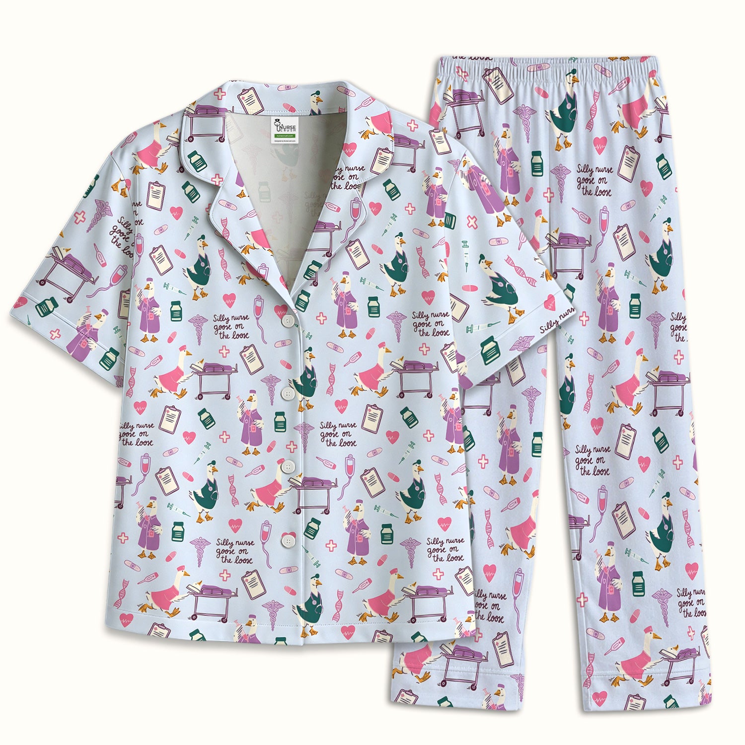 Goose Medical Humor Tools Pattern Pajama Set, Breathable Fabrics Uniform