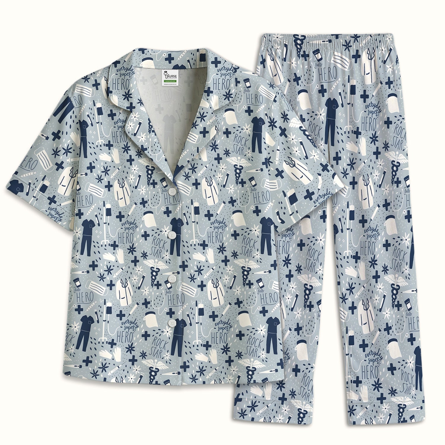 Inspirational Nurse Quote Care Message Pattern Pajama Set, Breathable Fabrics Uniform