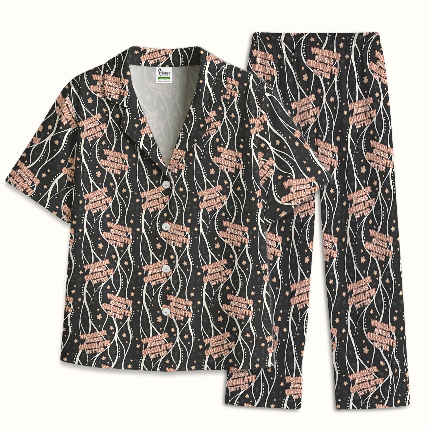 Inspirational Vascular Nurse Circulation Awareness Pattern Pajama Set, Soft Breathable Fabric Comfortable Sleepwear