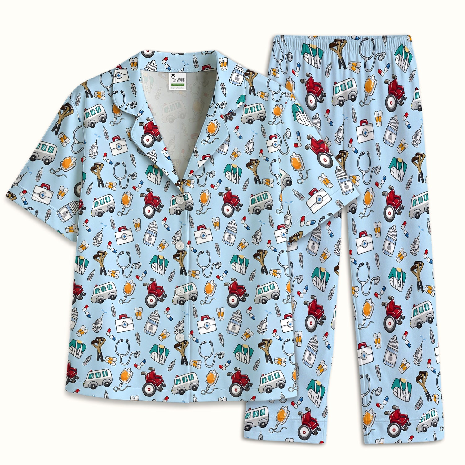 Care Medical Tools & Emergency Transport Pattern Pajama Set, Breathable Fabrics Uniform