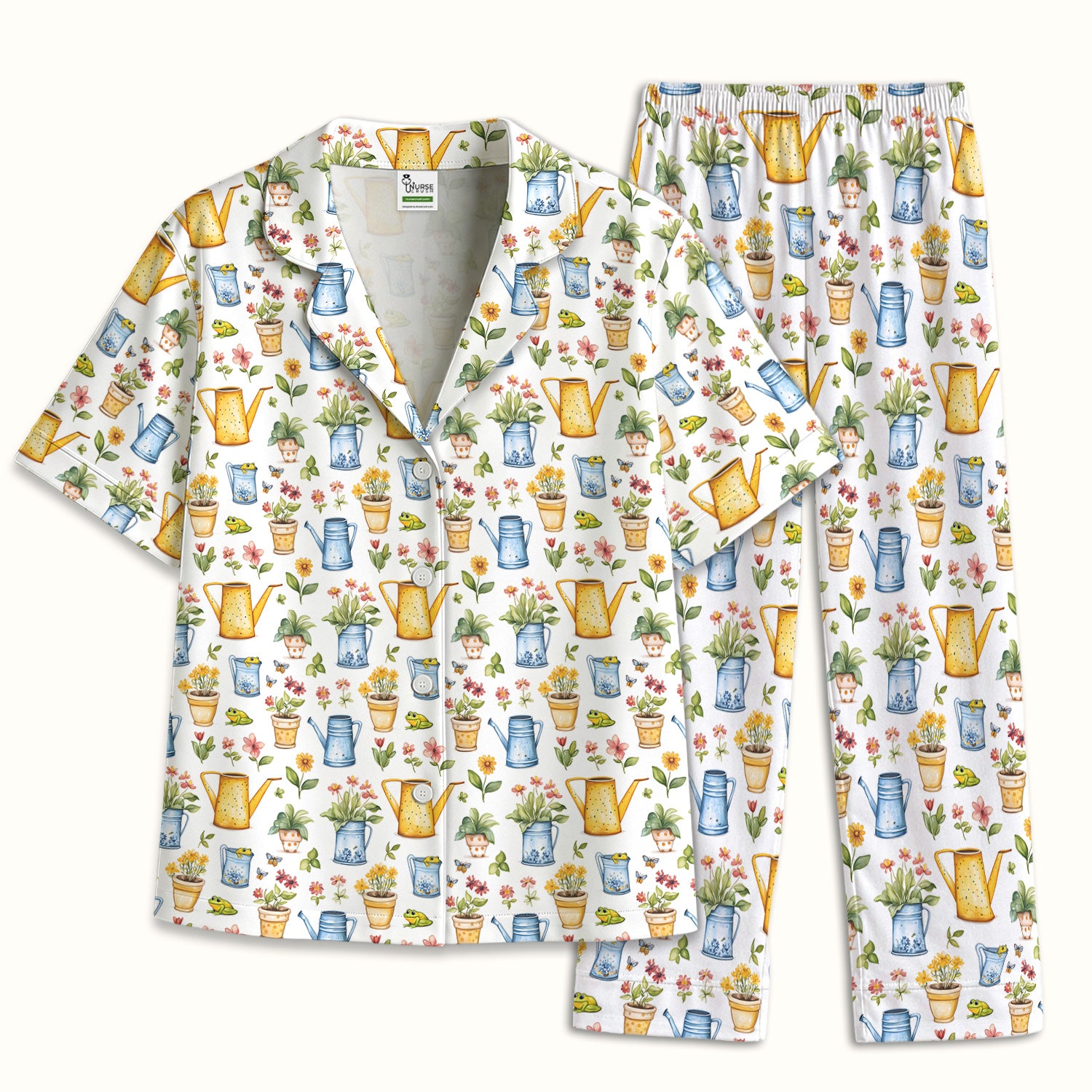 Watering Can and Flower Pot Garden Pajama Set, Breathable Fabrics Uniform