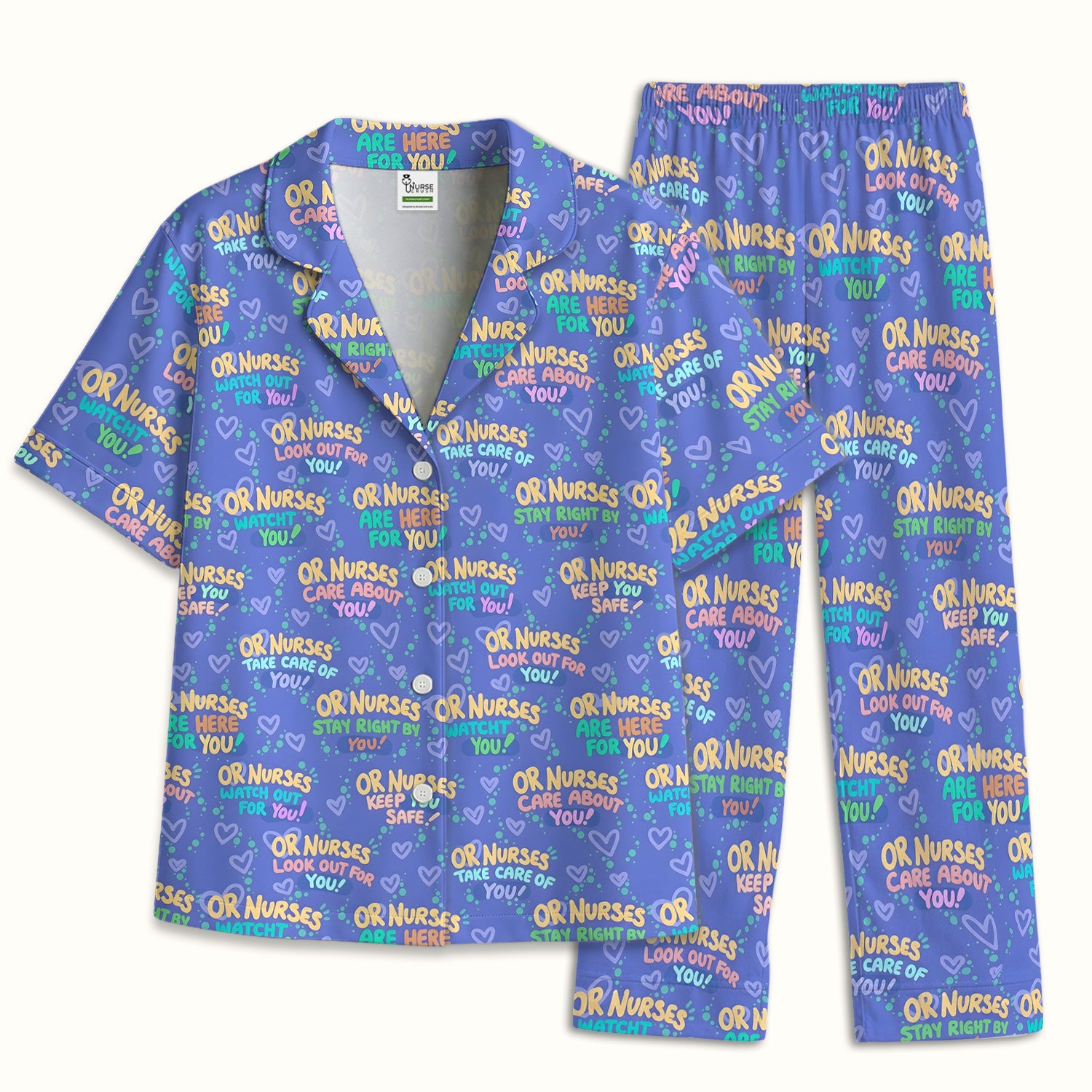 Inspirational Nurse Quote Care Message Pattern Pajama Set, Breathable Fabrics Uniform