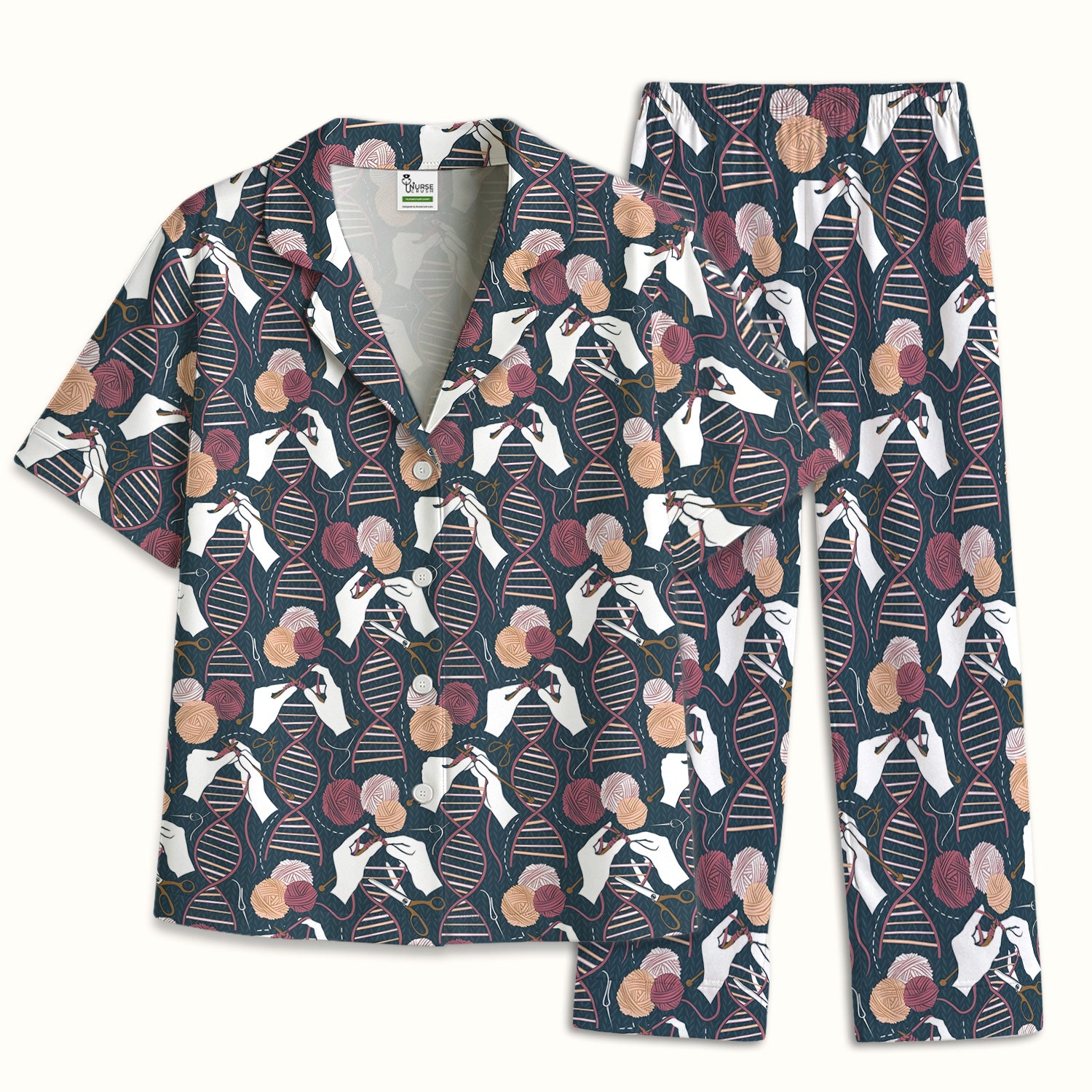 DNA Helix Yarn Pattern Pajama Set, Breathable Fabrics Uniform