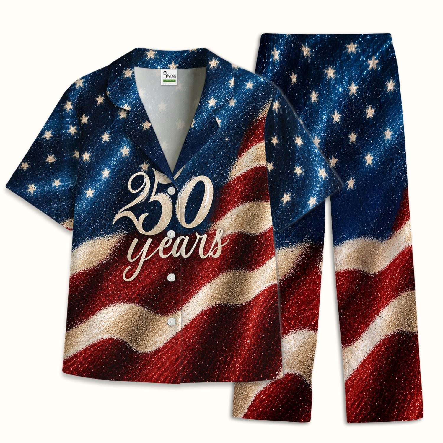 Festive American Flag 250 Years Pattern Pajama Set, Soft Breathable Fabric Comfortable Sleepwear
