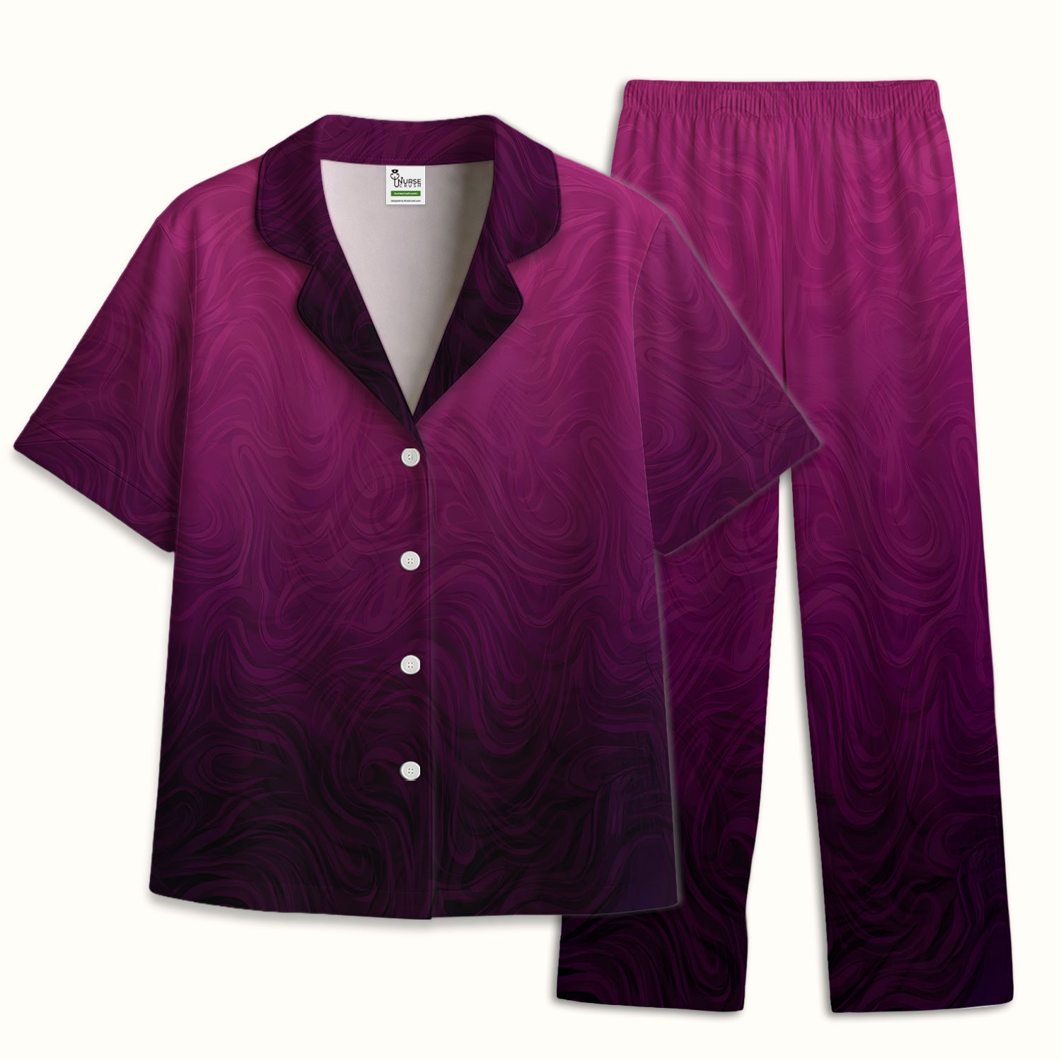 Abstract Swirl Ombre Pattern Pajama Set, Soft Breathable Fabric Comfortable Sleepwear