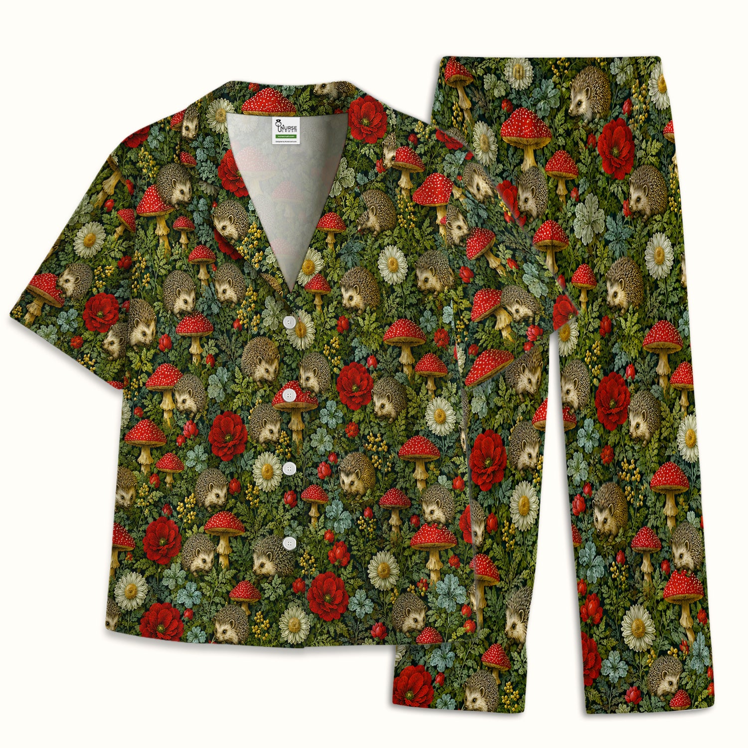 Enchanted Woodland Hedgehog Nurse for Pediatric Nurses, RN, CNA, Garden Medical Pajama Set, Soft Breathable Fabric Comfortable Sleepwear