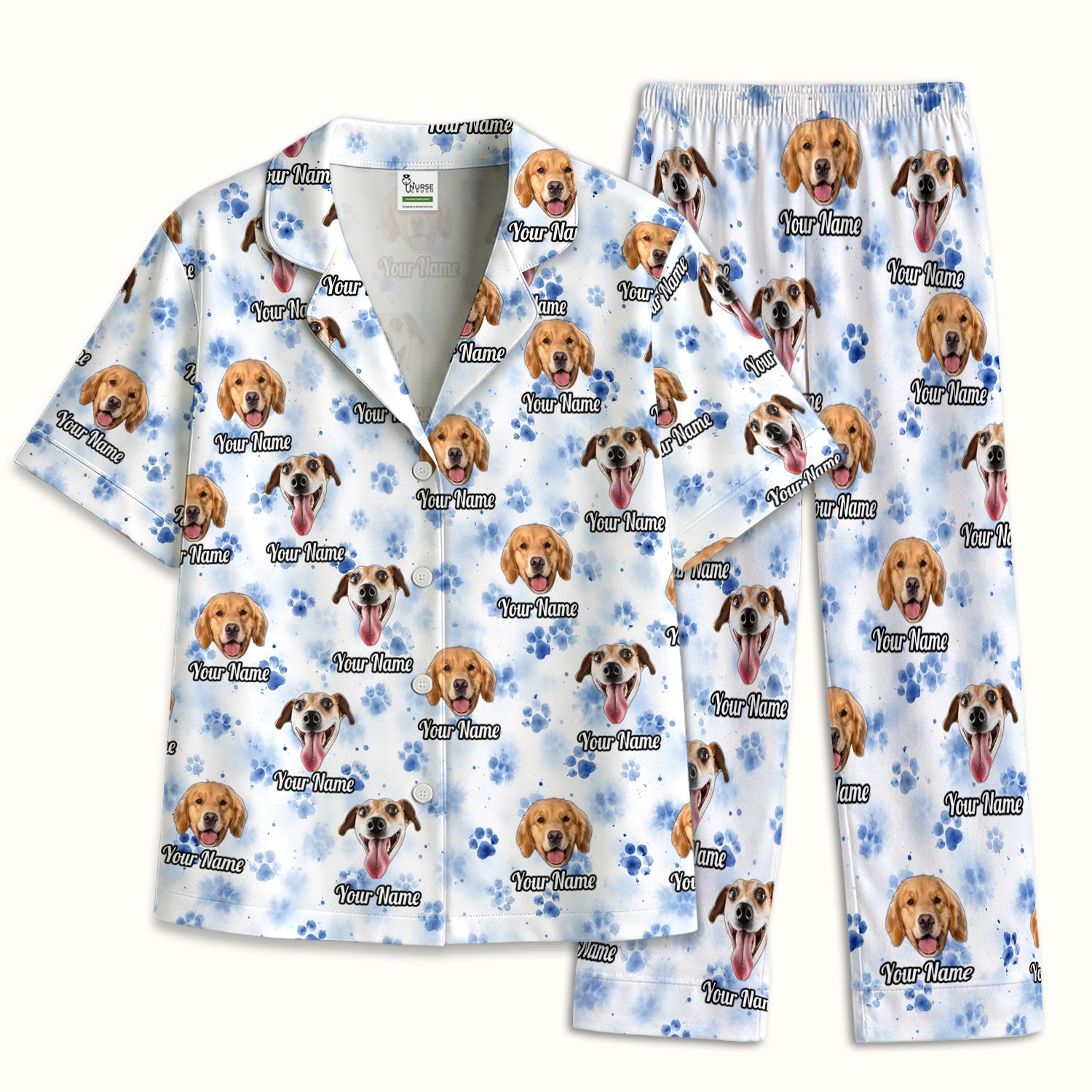 Custom Dog Face with Paw Print Scrub Top, Comfortable Scrubs for Nurses