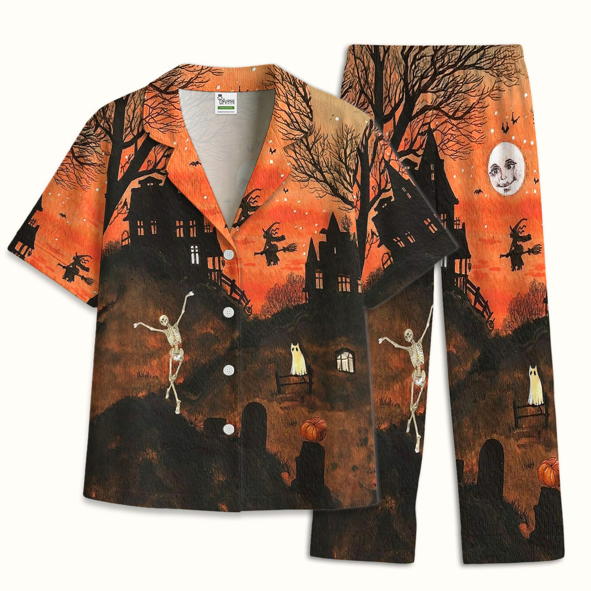 Buntes Pyjama-Set mit Neon-Katzengesichtern, weicher, atmungsaktiver Stoff, bequeme Nachtwäsche