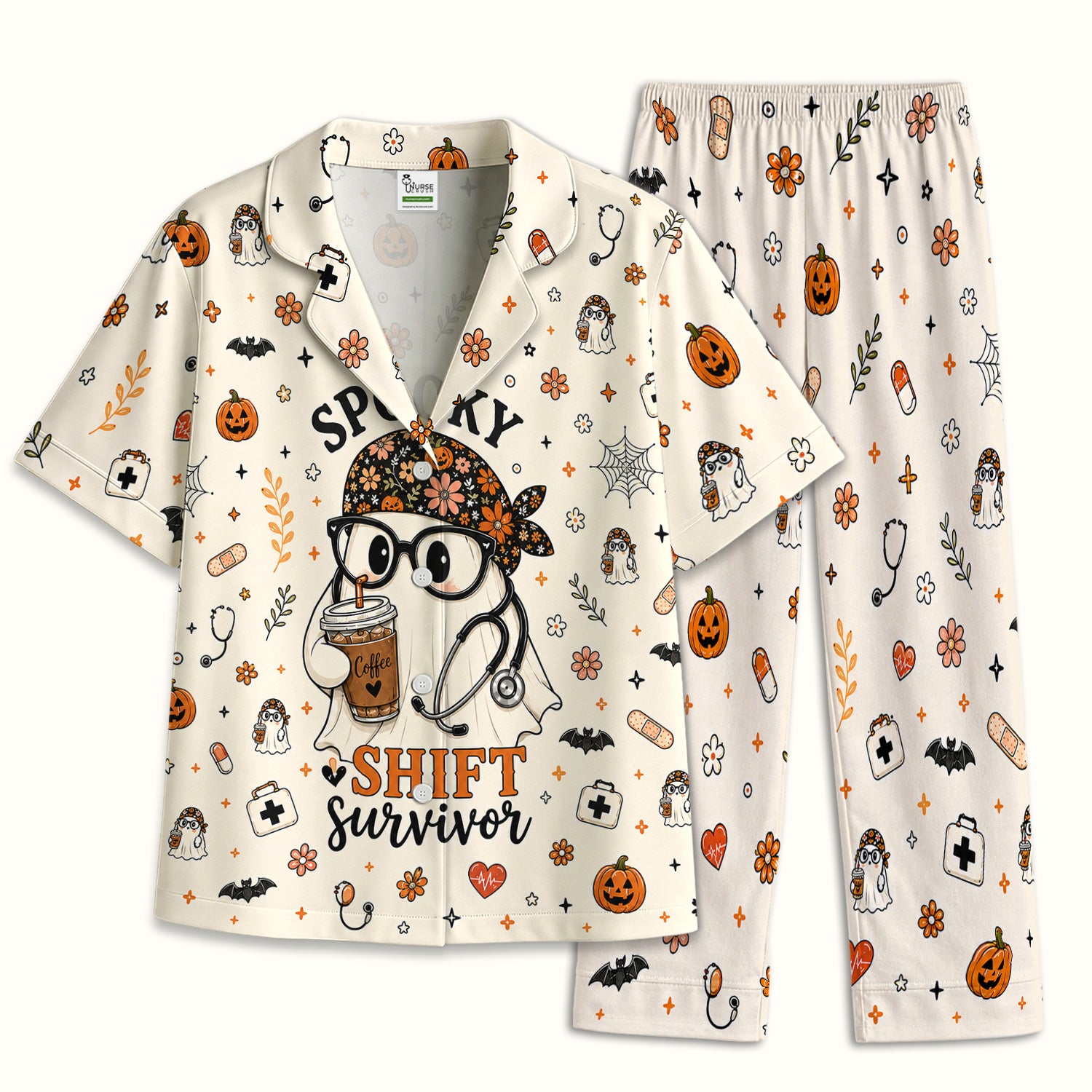 Halloween Shift Survivor Ghost Pajama Set, Soft Breathable Fabric Comfortable Sleepwear