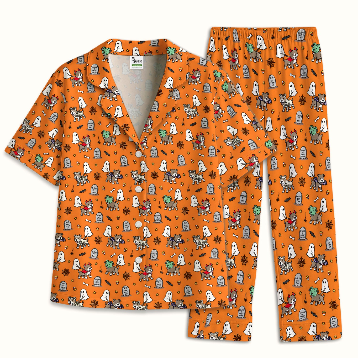 Cute Halloween Pit Bull Costumes Pajama Set, Soft Breathable Fabric Comfortable Sleepwear