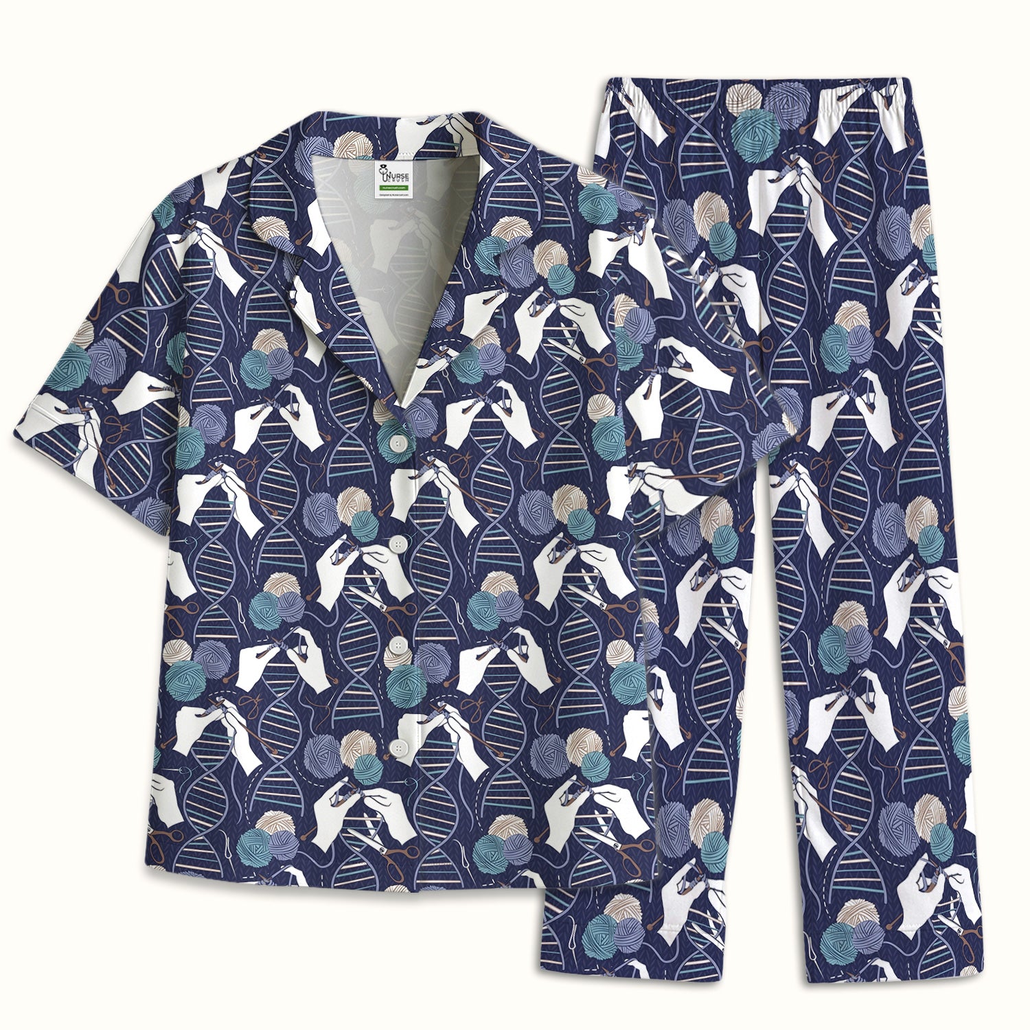 DNA Helix Yarn Pattern Pajama Set, Breathable Fabrics Uniform