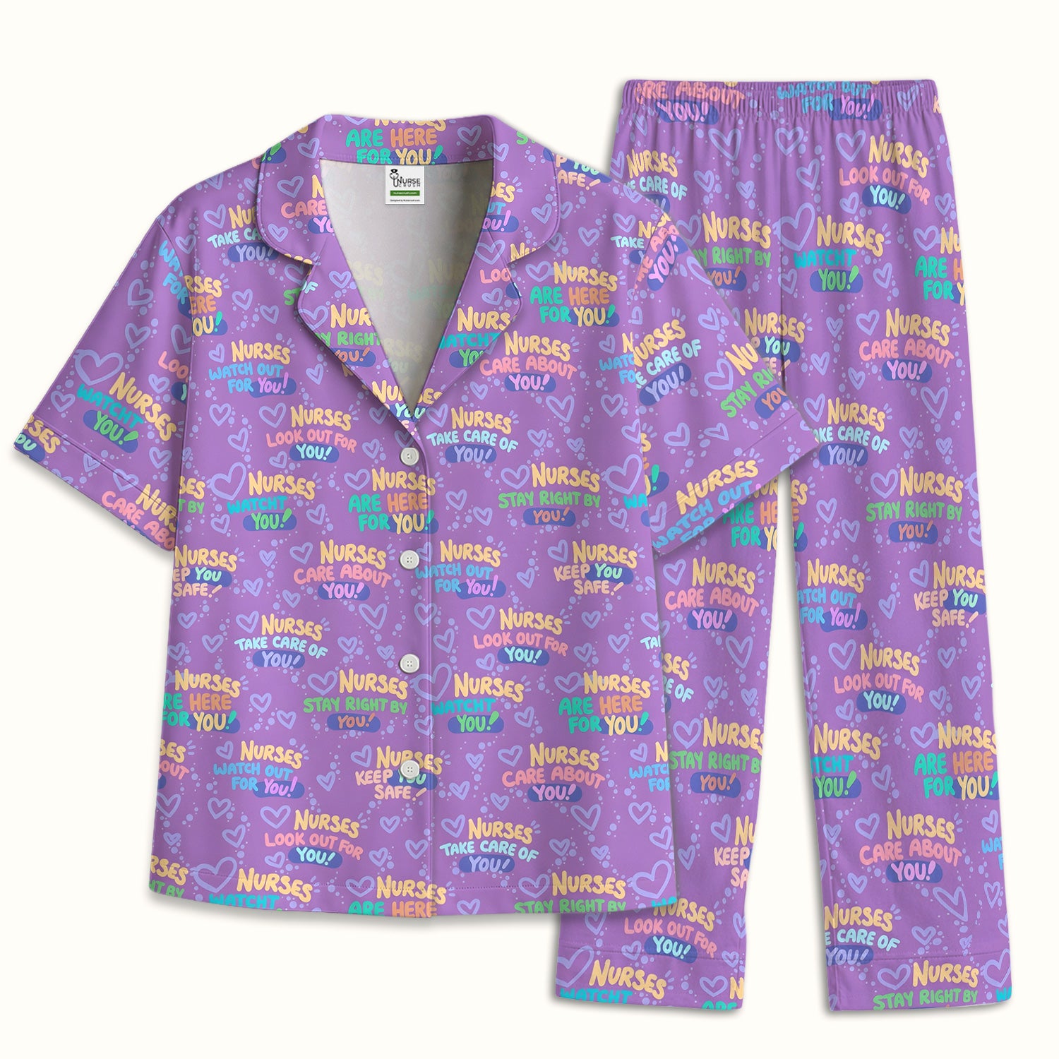 Inspirational Nurse Quote Care Message Pattern Pajama Set, Breathable Fabrics Uniform