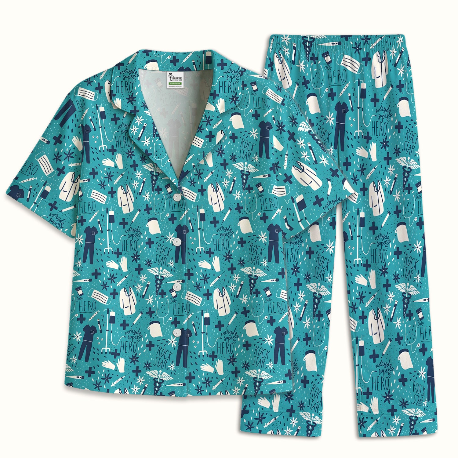 Inspirational Nurse Quote Care Message Pattern Pajama Set, Breathable Fabrics Uniform
