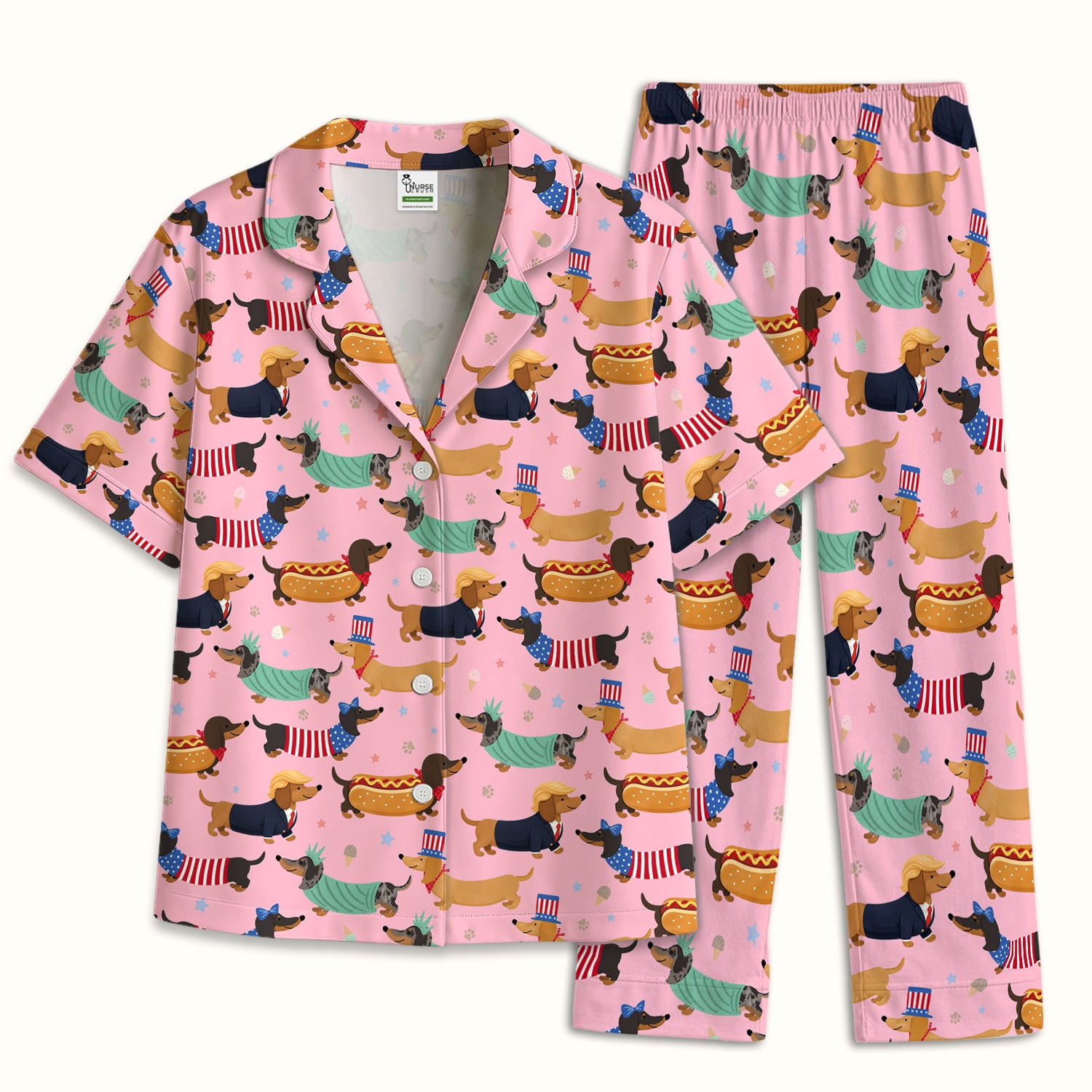 Funny Patriotic Dachshund Costume Dogs Pattern Pajama Set, Breathable Fabrics Uniform