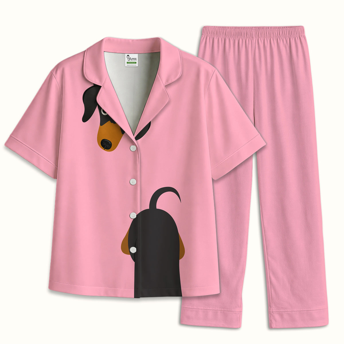 Cute Peekaboo Dachshund Dog Pajama Set, Soft Breathable Fabric Comfortable Sleepwear