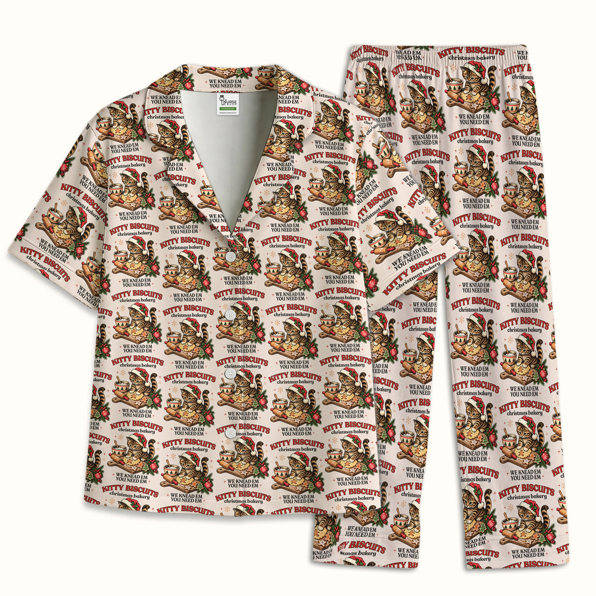 Christmas Santa And Gingerbread Pattern Pajama Set, Soft Breathable Fabric Comfortable Sleepwear