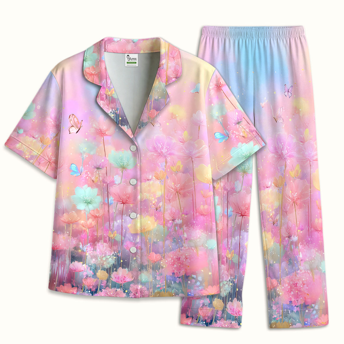 Dreamy Pastel Watercolor Floral Garden Pajama Set, Breathable Fabrics Uniform