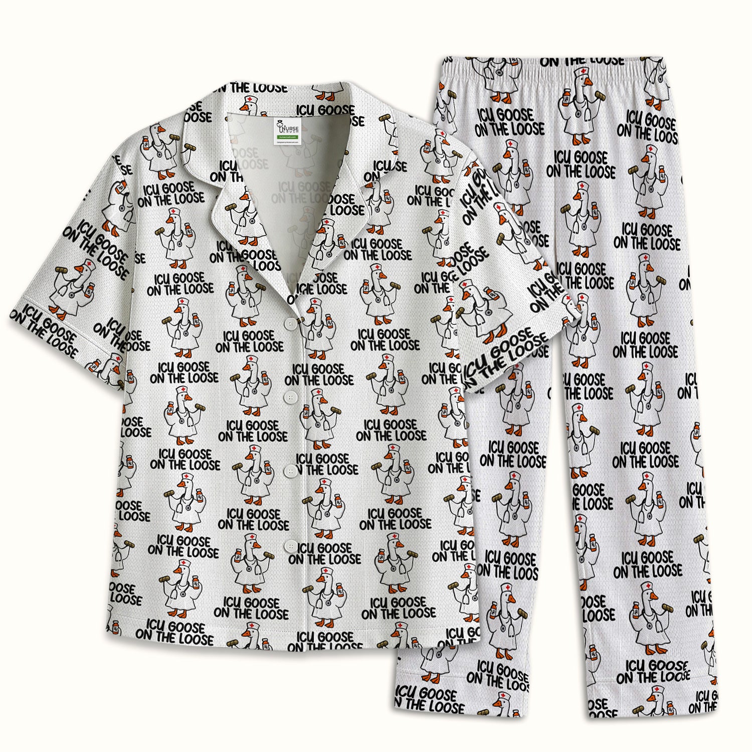 Green Botanical Floral Pajama Set, Soft Breathable Fabric Comfortable Sleepwear