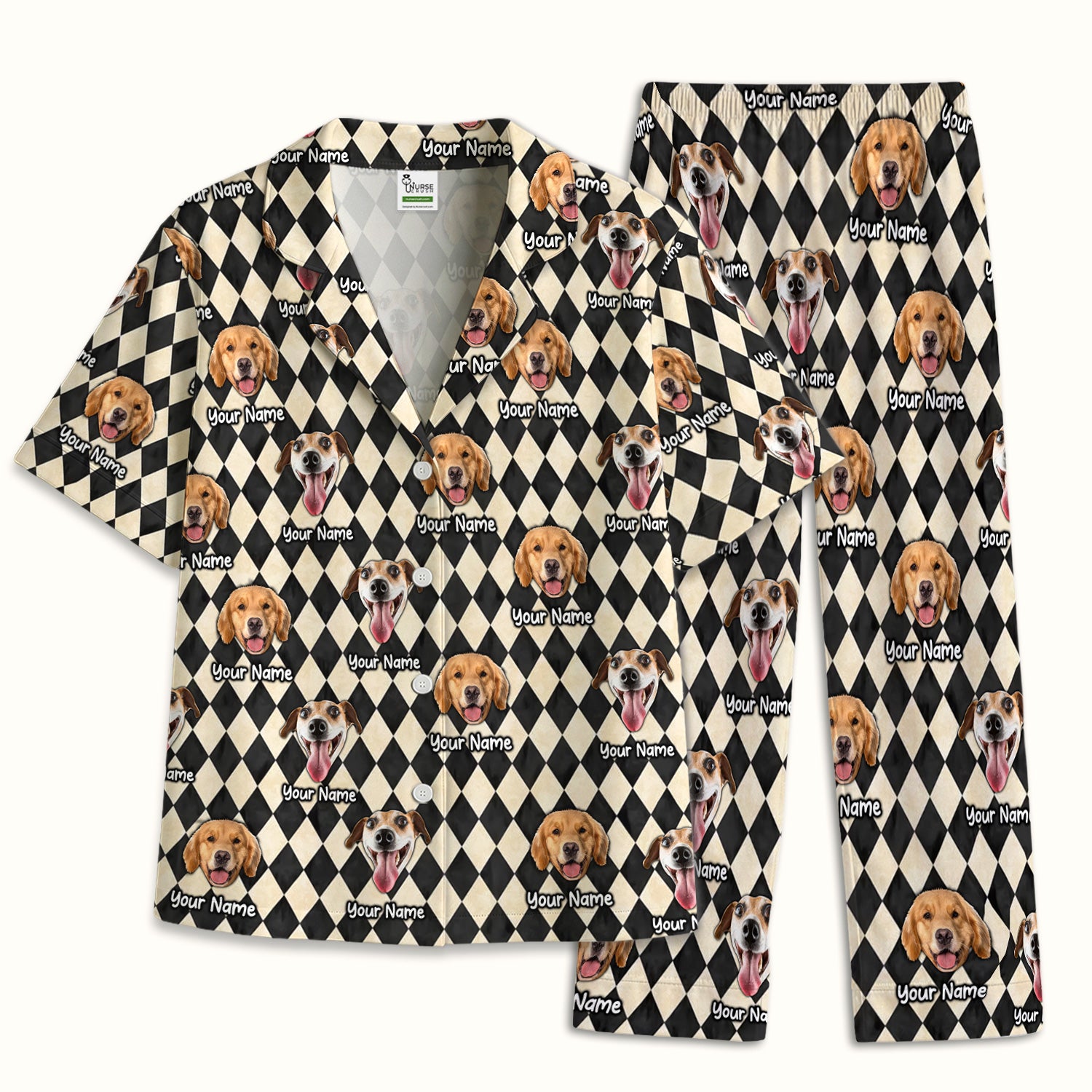 Personalized Pet Portrait Argyle Pajama Set, Soft Breathable Fabric Comfortable Sleepwear