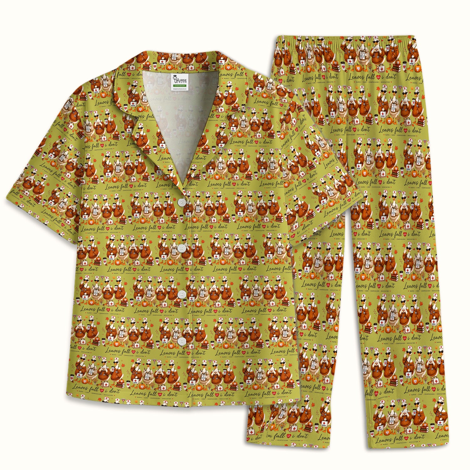 Funny Leaves Fall I Don't Nurse Goose Pajama Set, Soft Breathable Fabric Comfortable Sleepwear