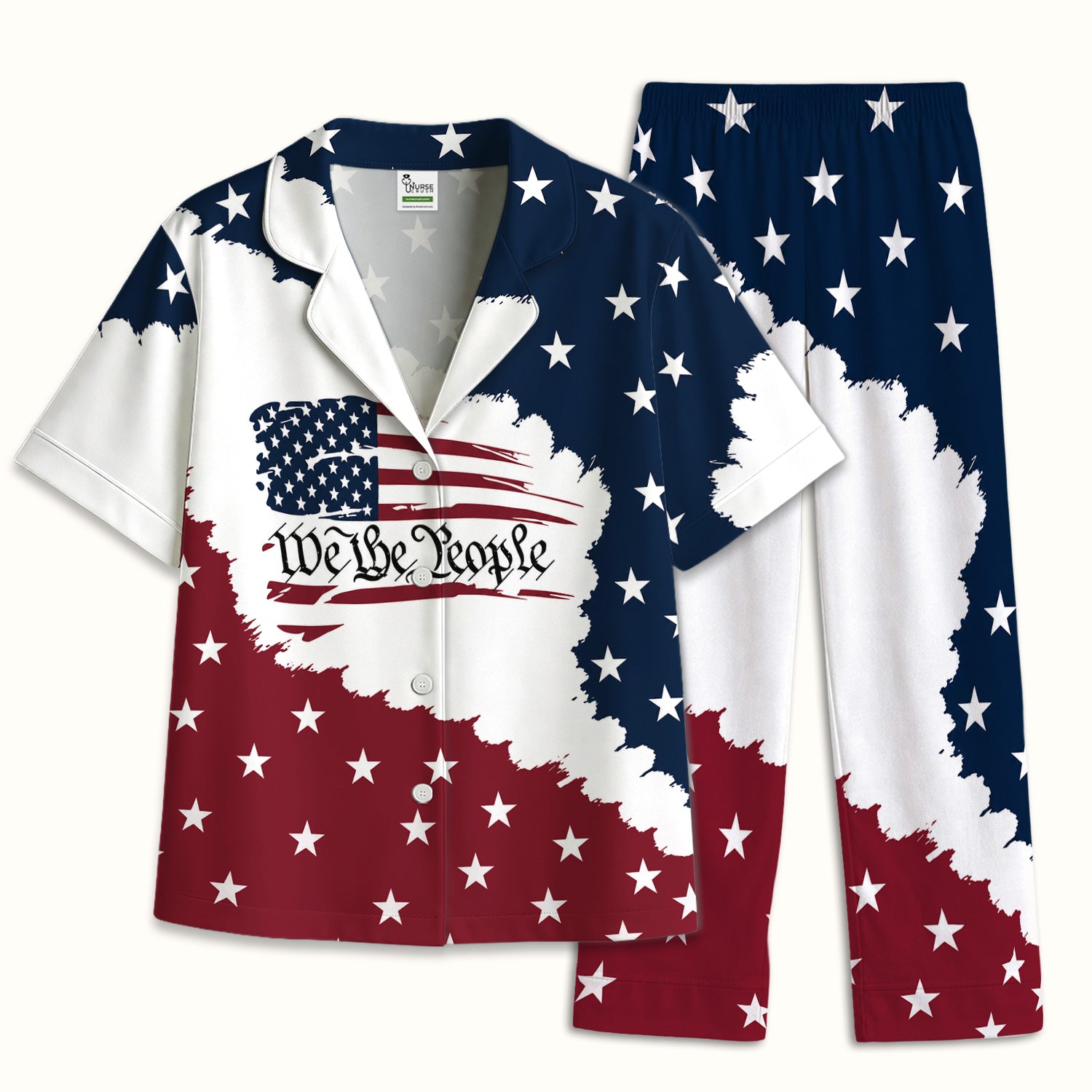 We Be People Flag Pattern Pajama Set, Soft Breathable Fabric Comfortable Sleepwear