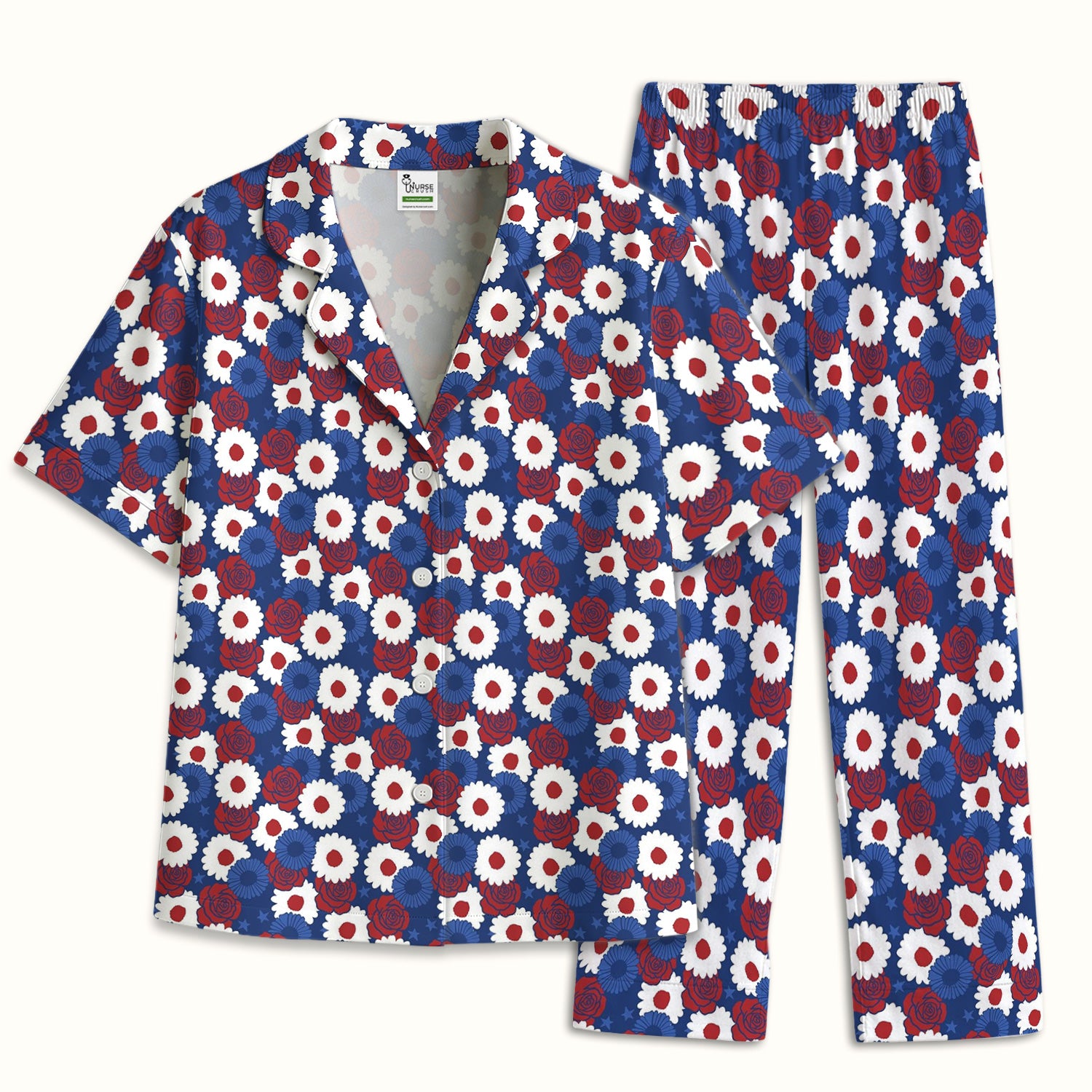 Daisy Rose Floral Pattern Pajama Set, Soft Breathable Fabric Comfortable Sleepwear